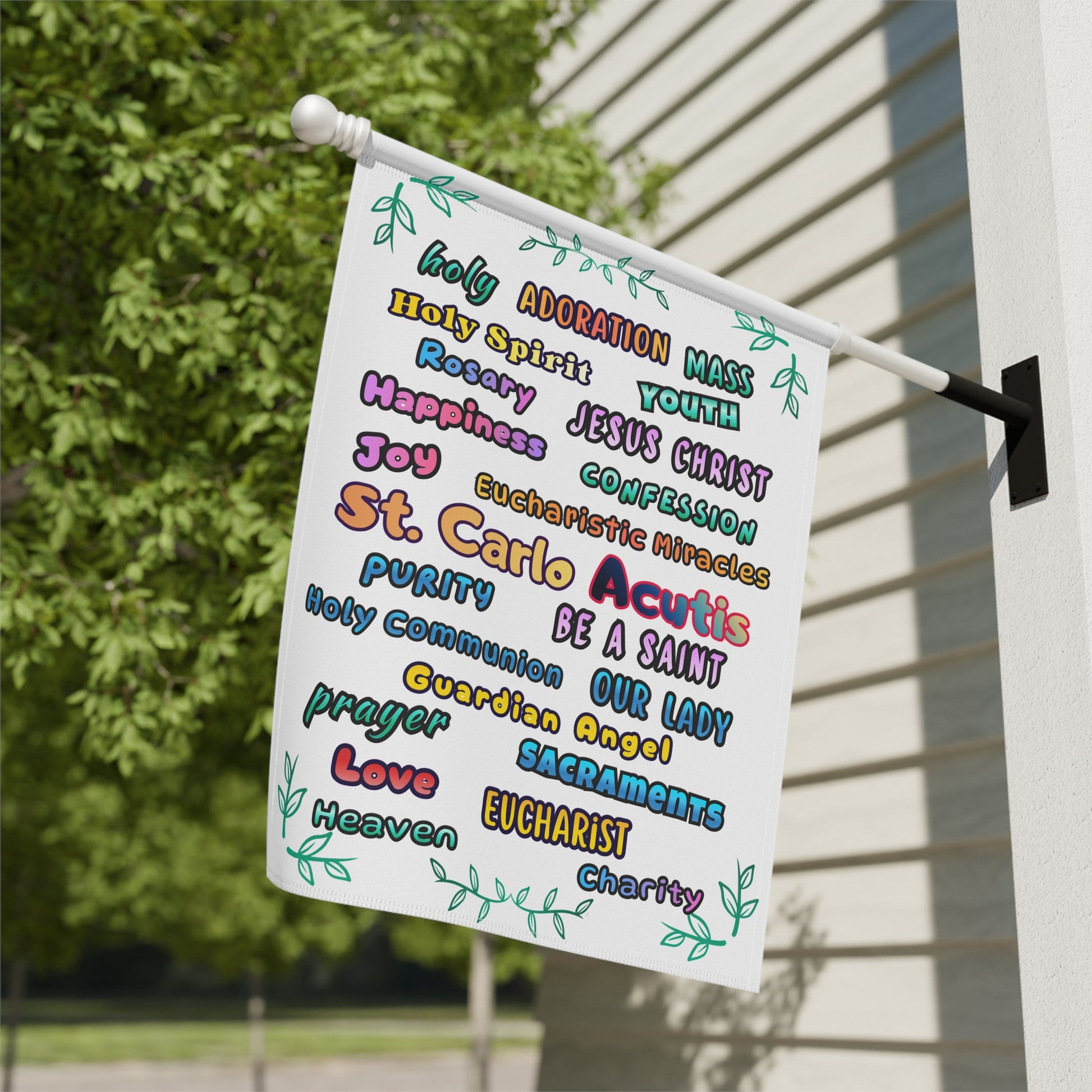 St. Carlo Acutis Inspirational Word Garden Flag — for Kids & Teens