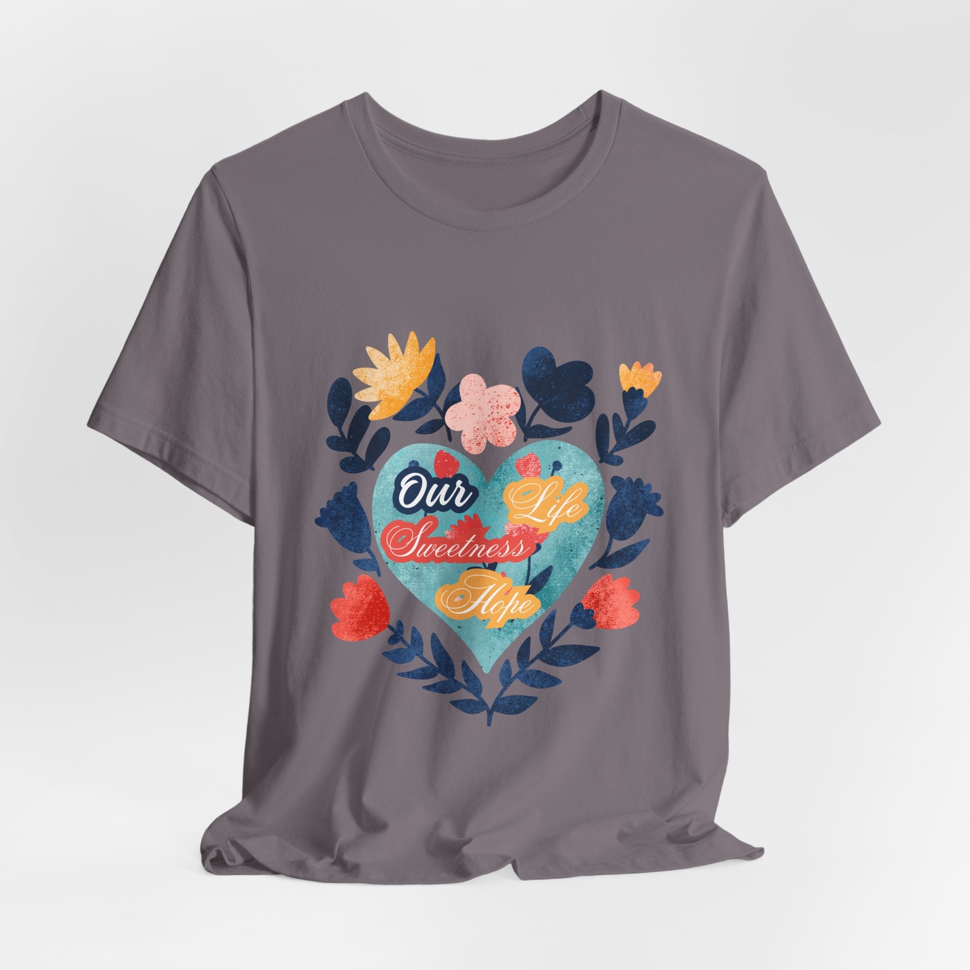Our Life Sweetness Hope Floral Virgin Mary Tee