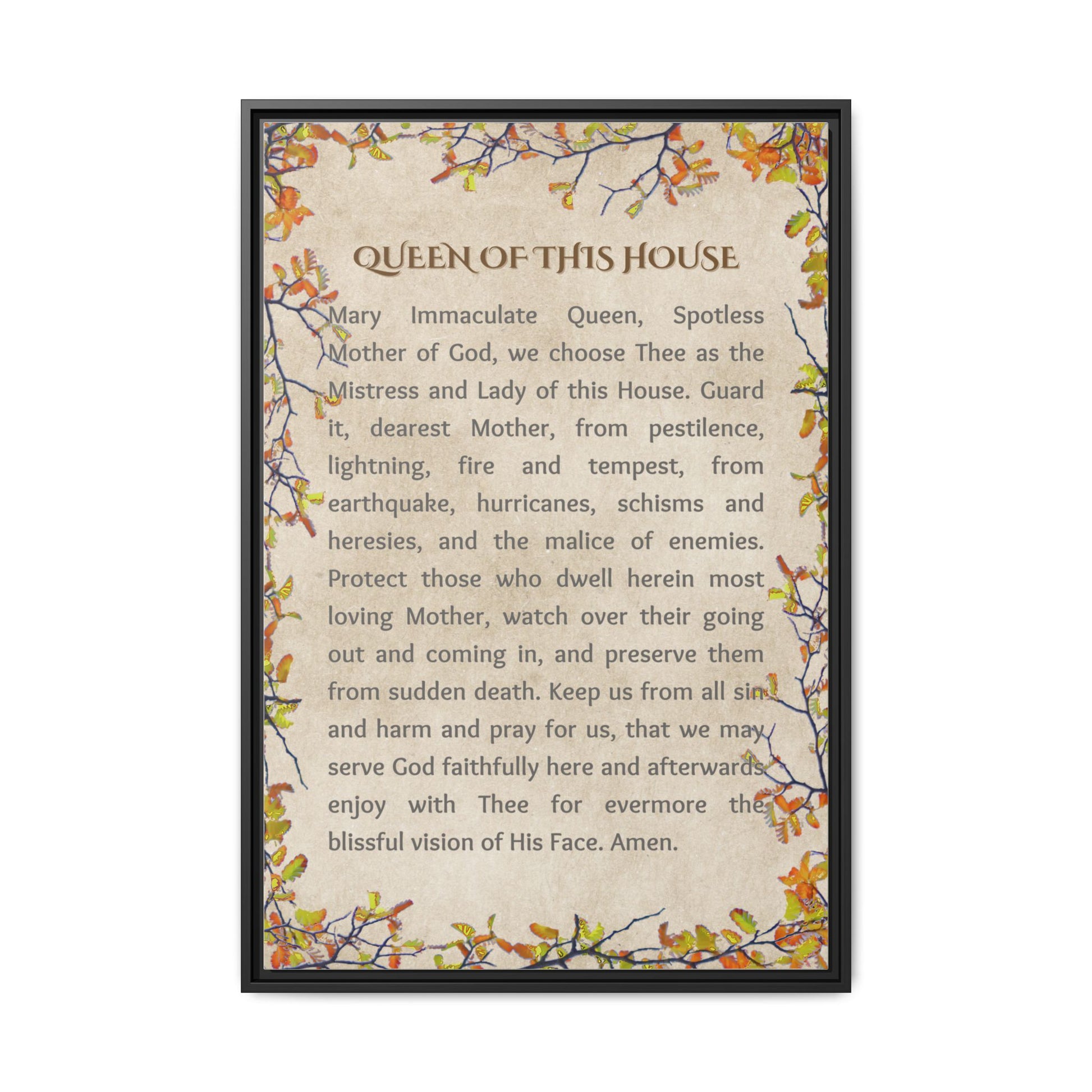 Daily Marian Prayer of Protection Framed- Queen of This House