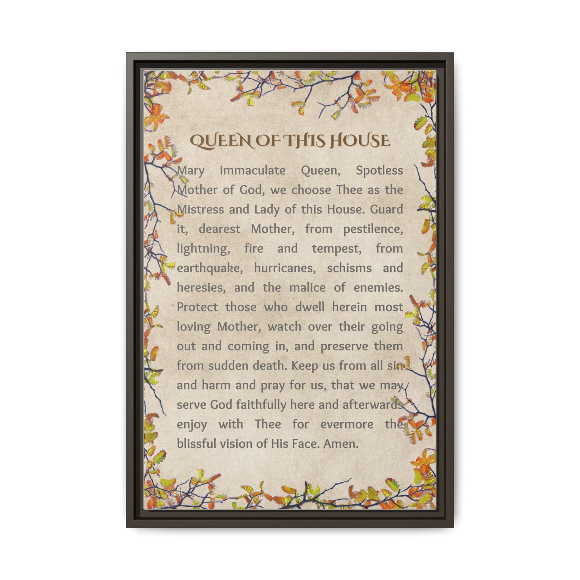 Daily Marian Prayer of Protection Framed- Queen of This House