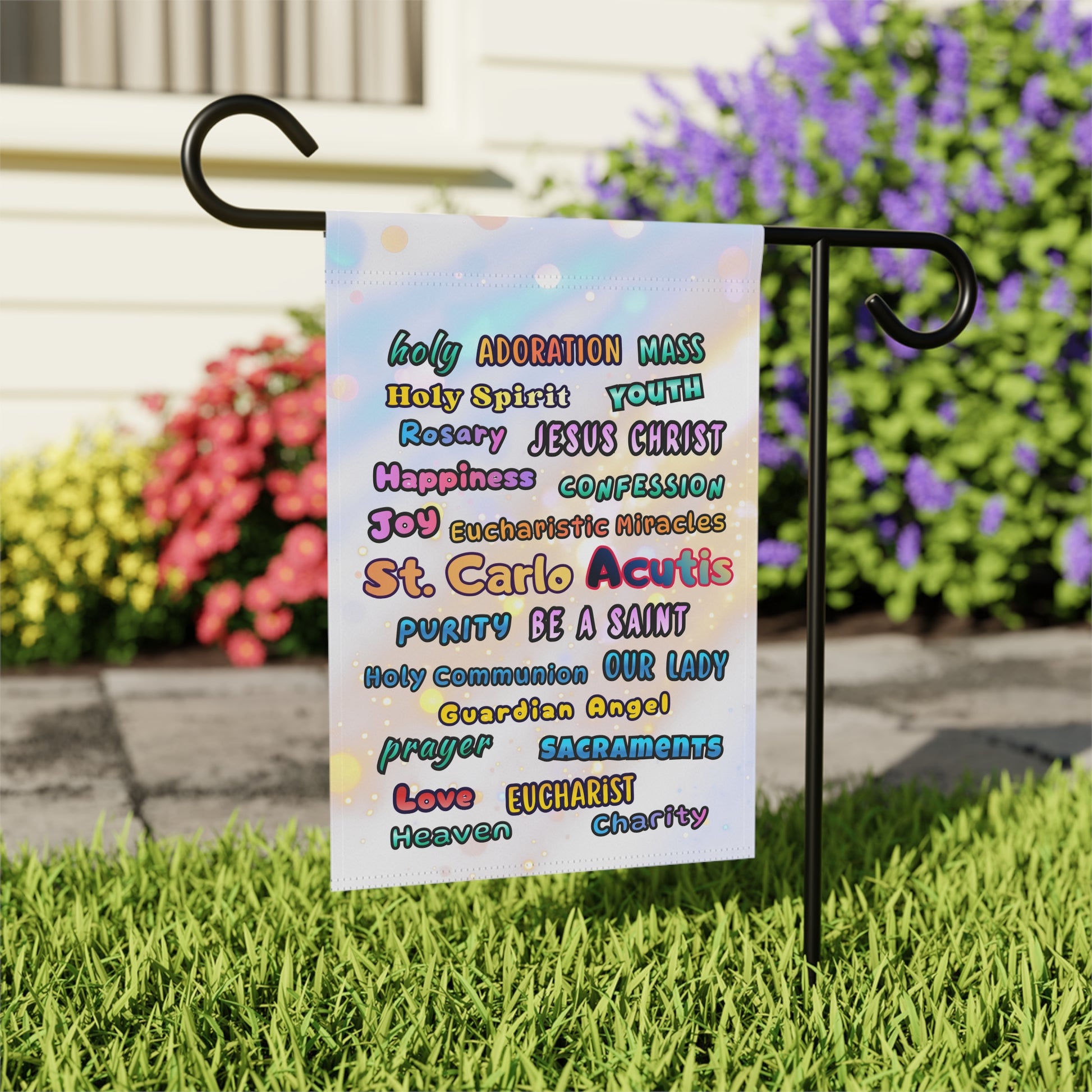 St. Carlo Acutis Inspirational Word Garden Flag — for Kids & Teens