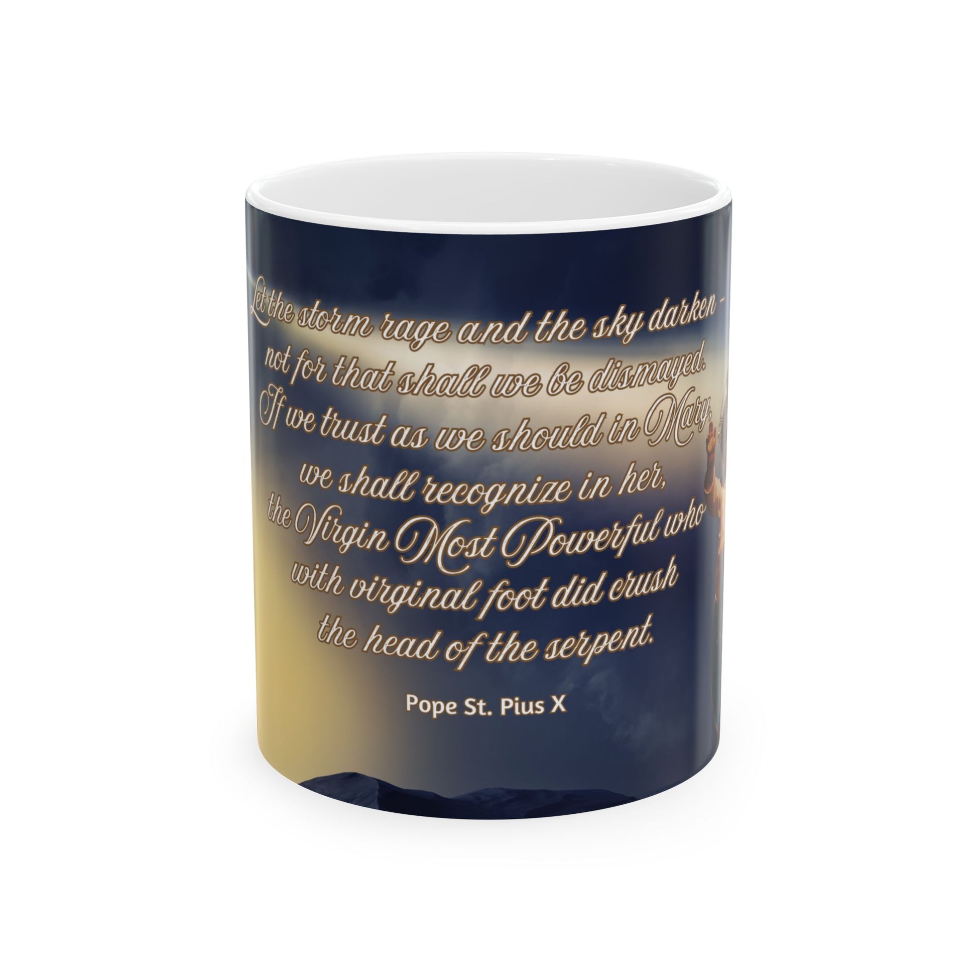 Pope St. Pius X Let The Storm Rage Catholic Mug (11oz, 15oz)