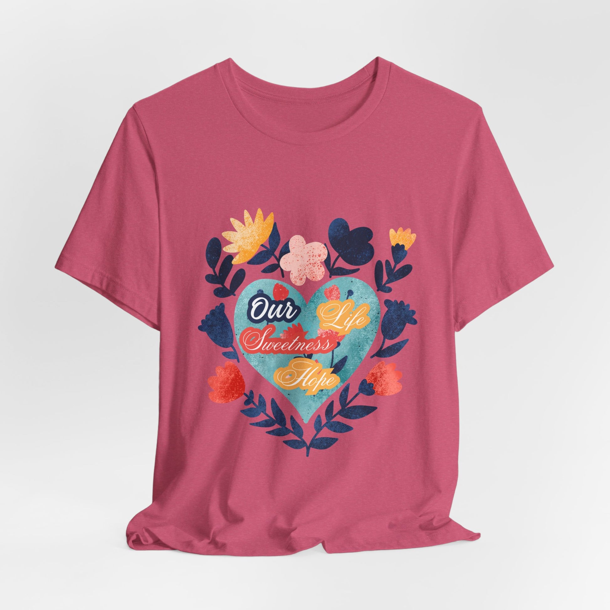 Our Life Sweetness Hope Floral Virgin Mary Tee