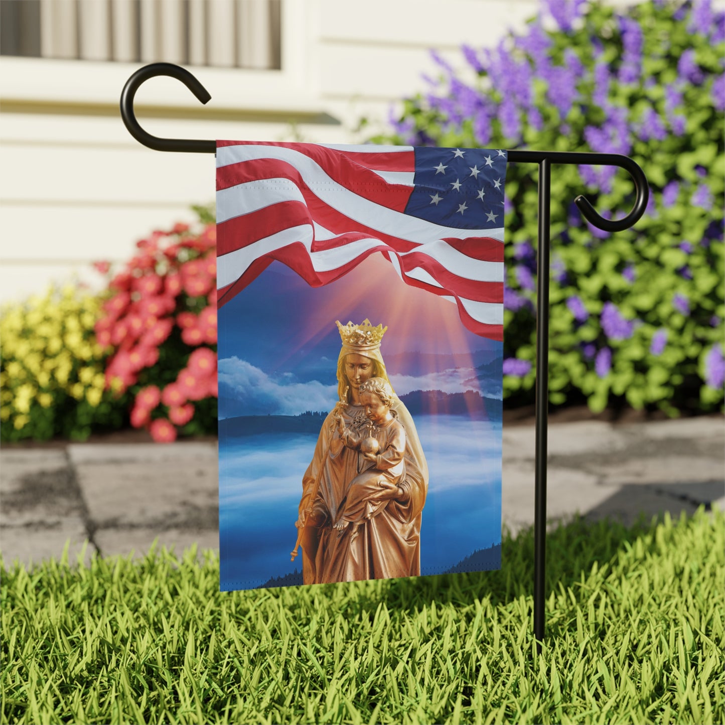 Blessed Virgin Mary Dawn Patriotic Garden Flag