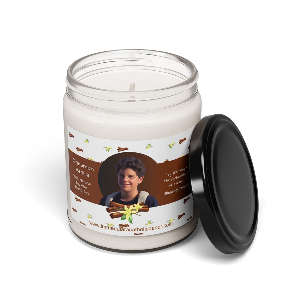 Blessed Carlo Acutis Scented Soy Candle, Cinnamon Vanilla 9oz