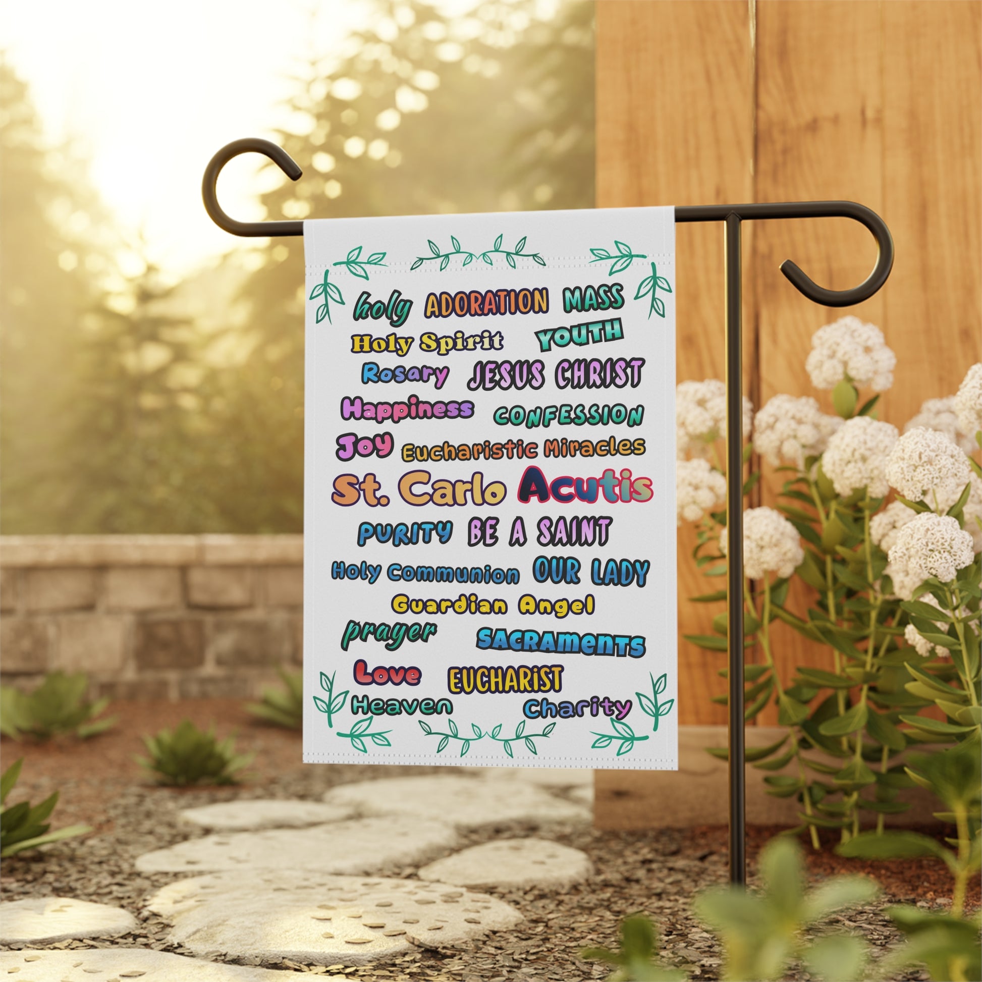 St. Carlo Acutis Inspirational Word Garden Flag — for Kids & Teens