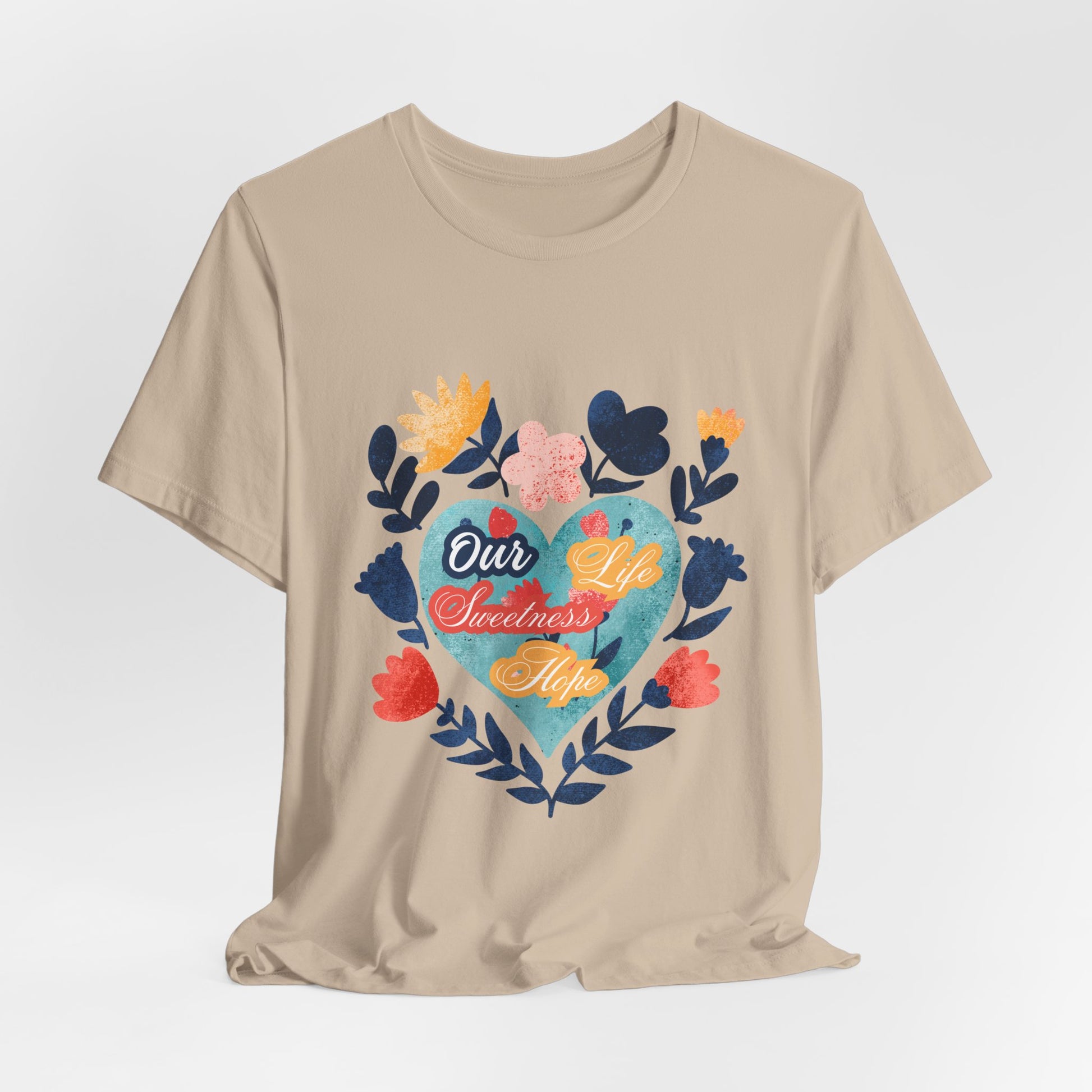 Our Life Sweetness Hope Floral Virgin Mary Tee