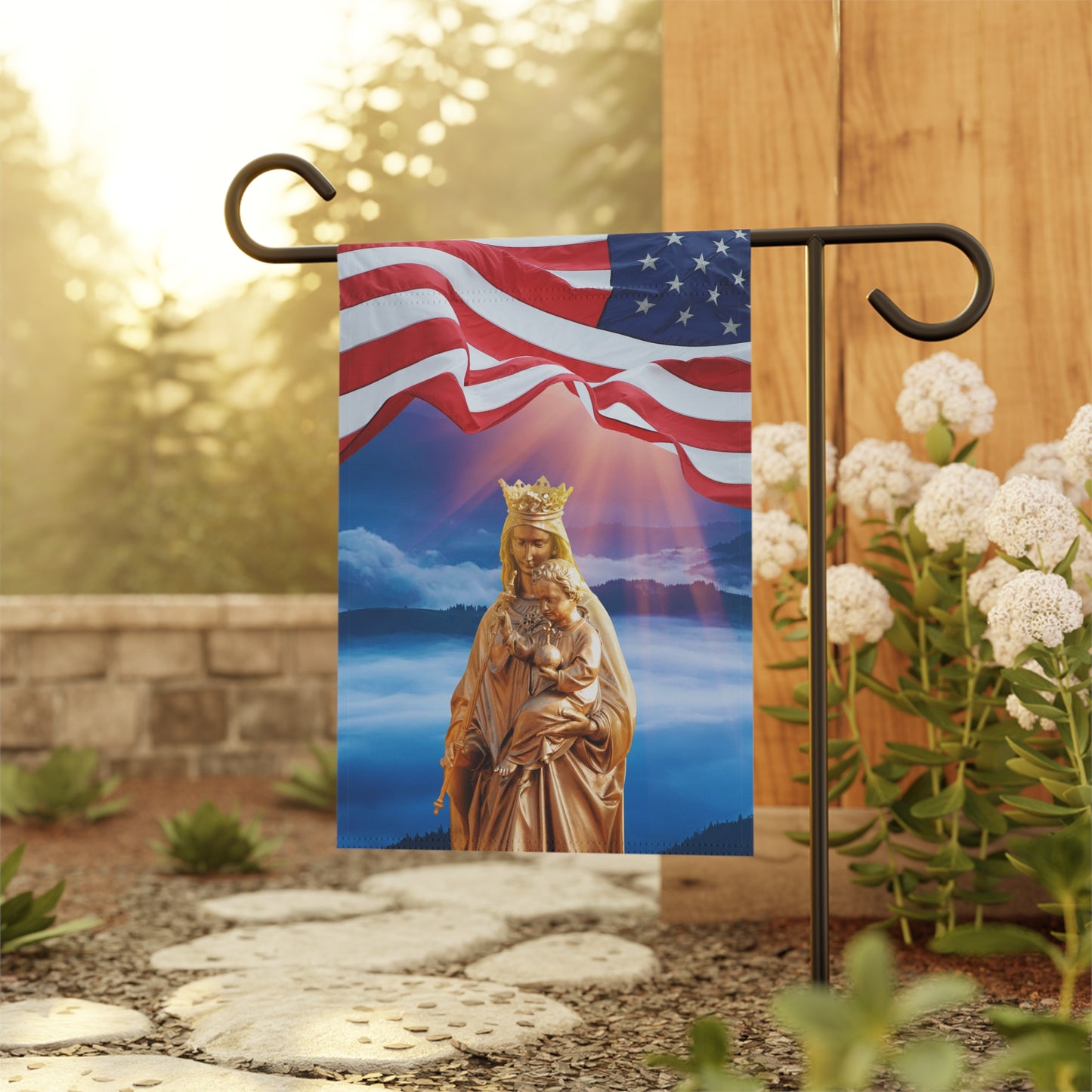 Blessed Virgin Mary Dawn Patriotic Garden Flag