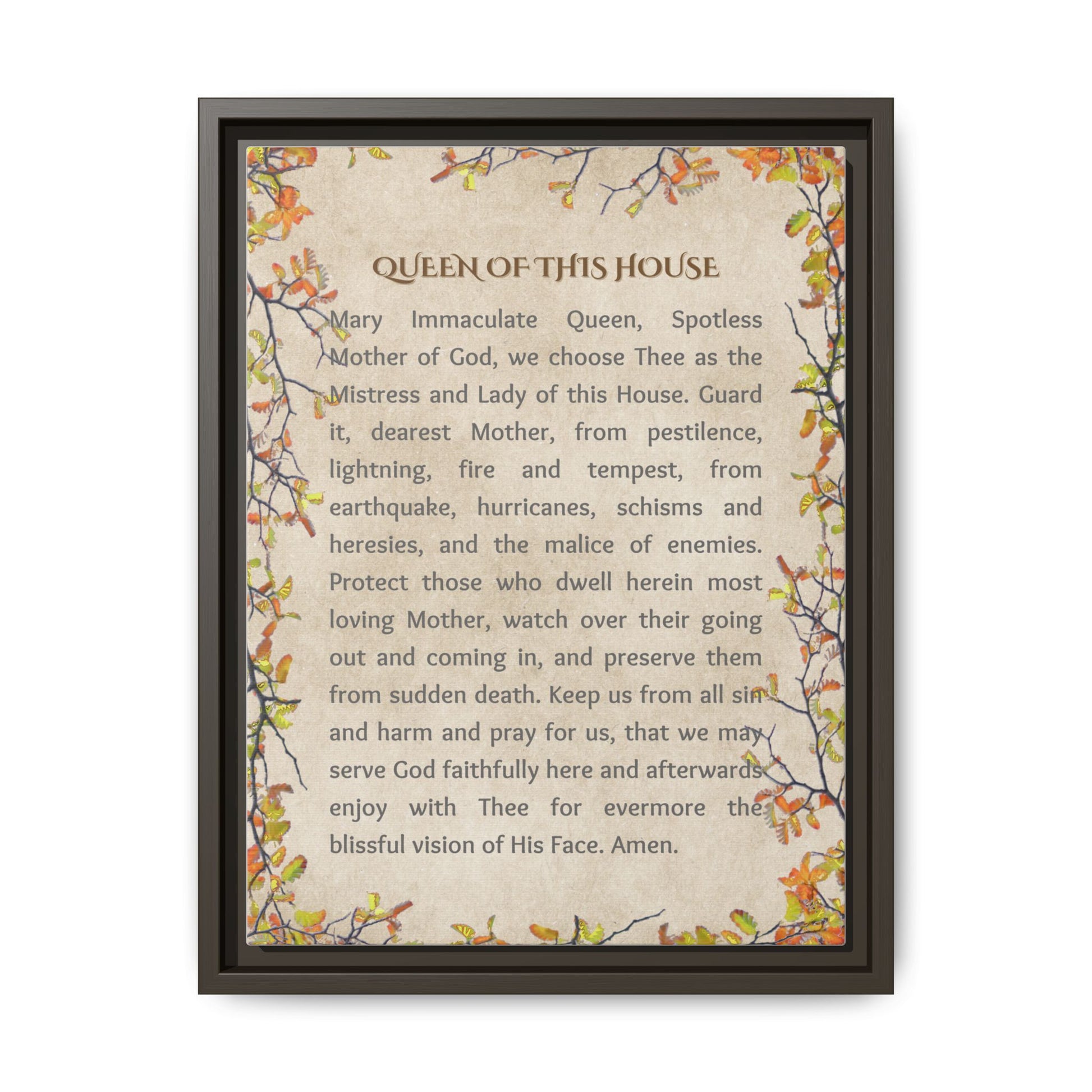 Daily Marian Prayer of Protection Framed- Queen of This House