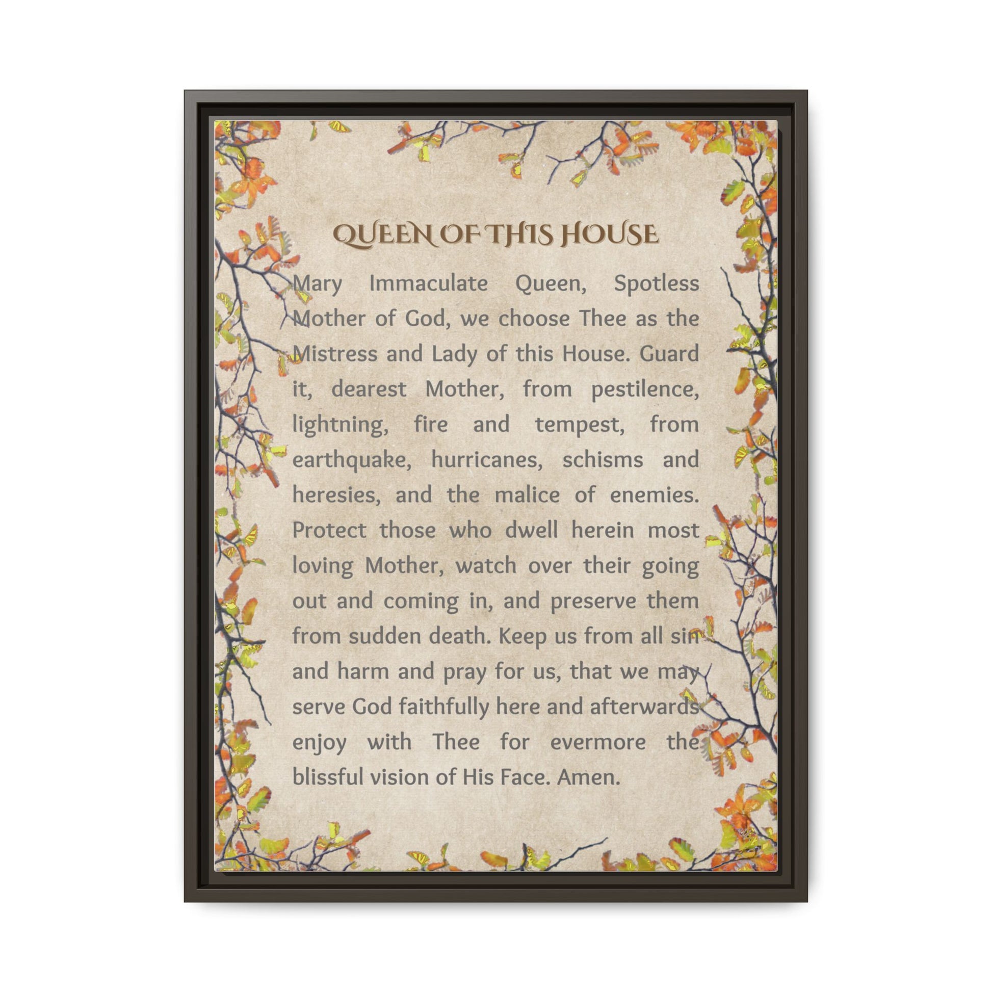 Daily Marian Prayer of Protection Framed- Queen of This House