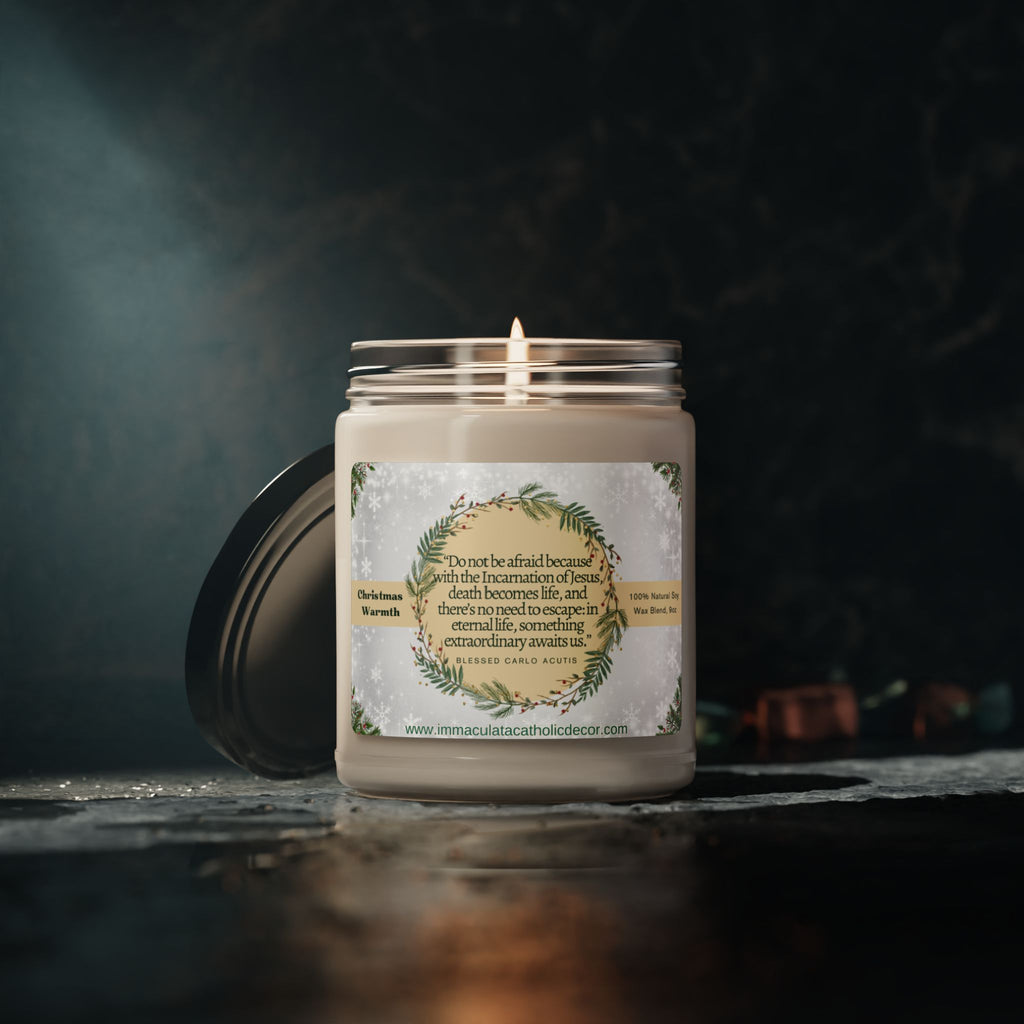 Blessed Carlo Acutis Scented Soy Candle, Christmas Warmth 9oz