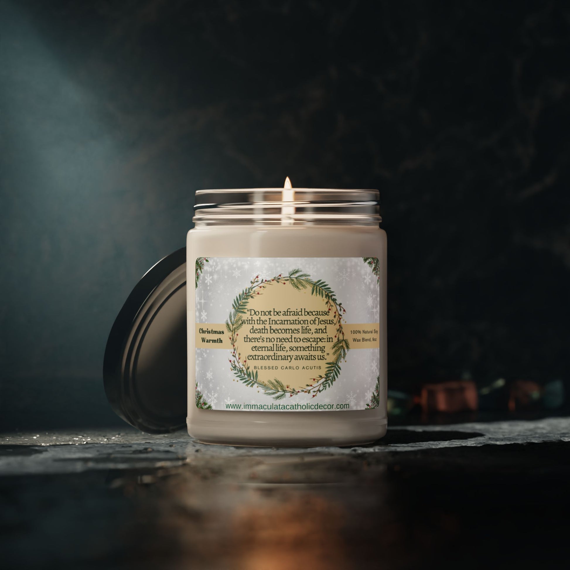Blessed Carlo Acutis Scented Soy Candle, Christmas Warmth 9oz
