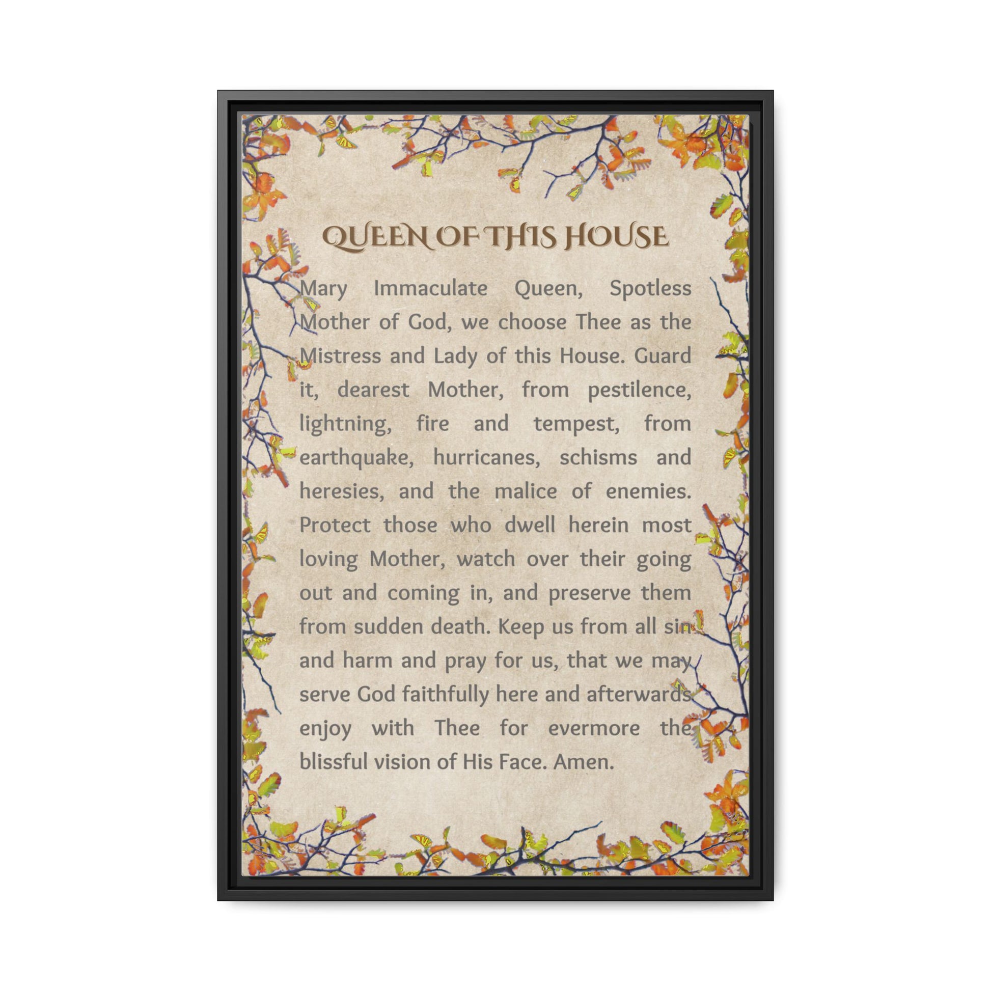 Daily Marian Prayer of Protection Framed- Queen of This House