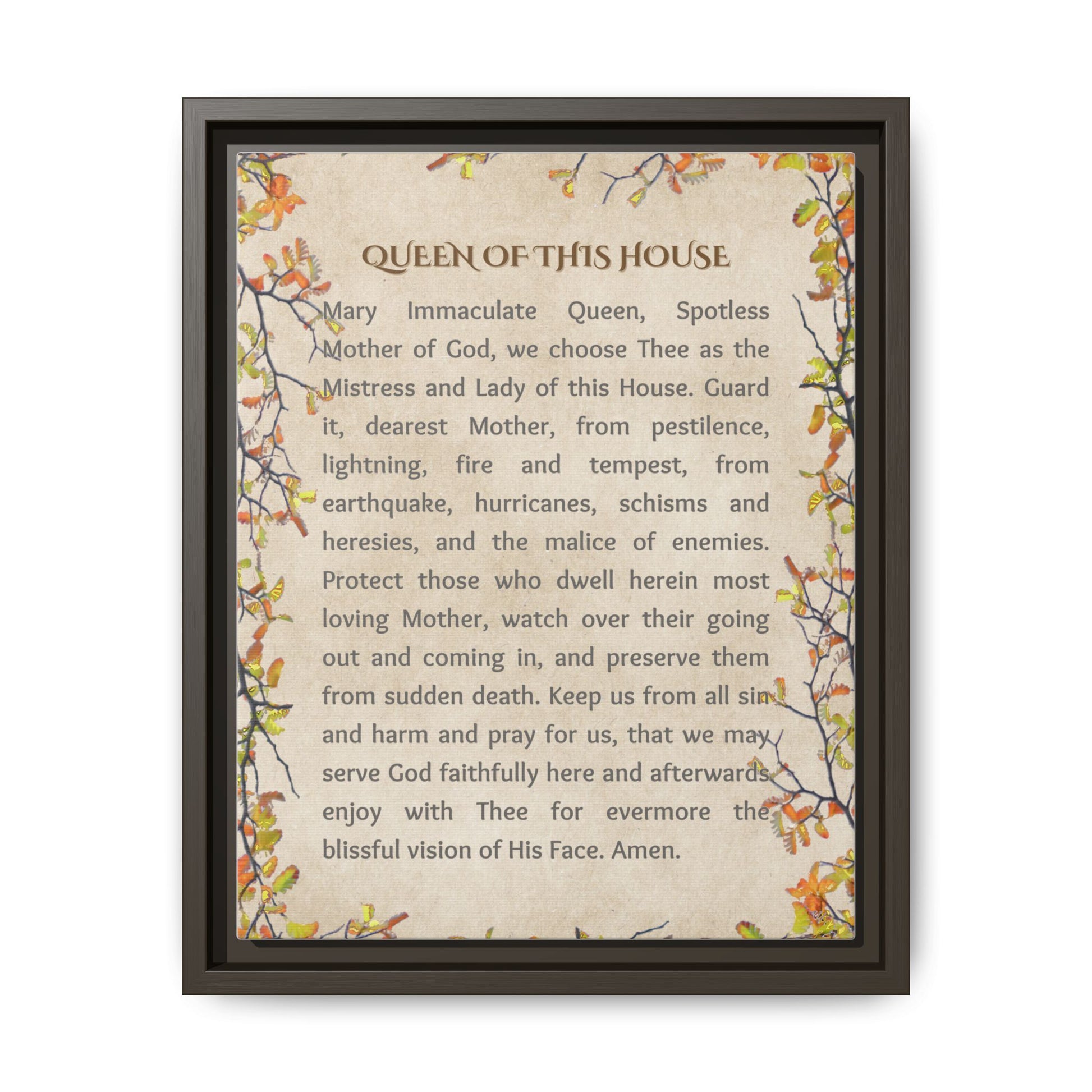 Daily Marian Prayer of Protection Framed- Queen of This House
