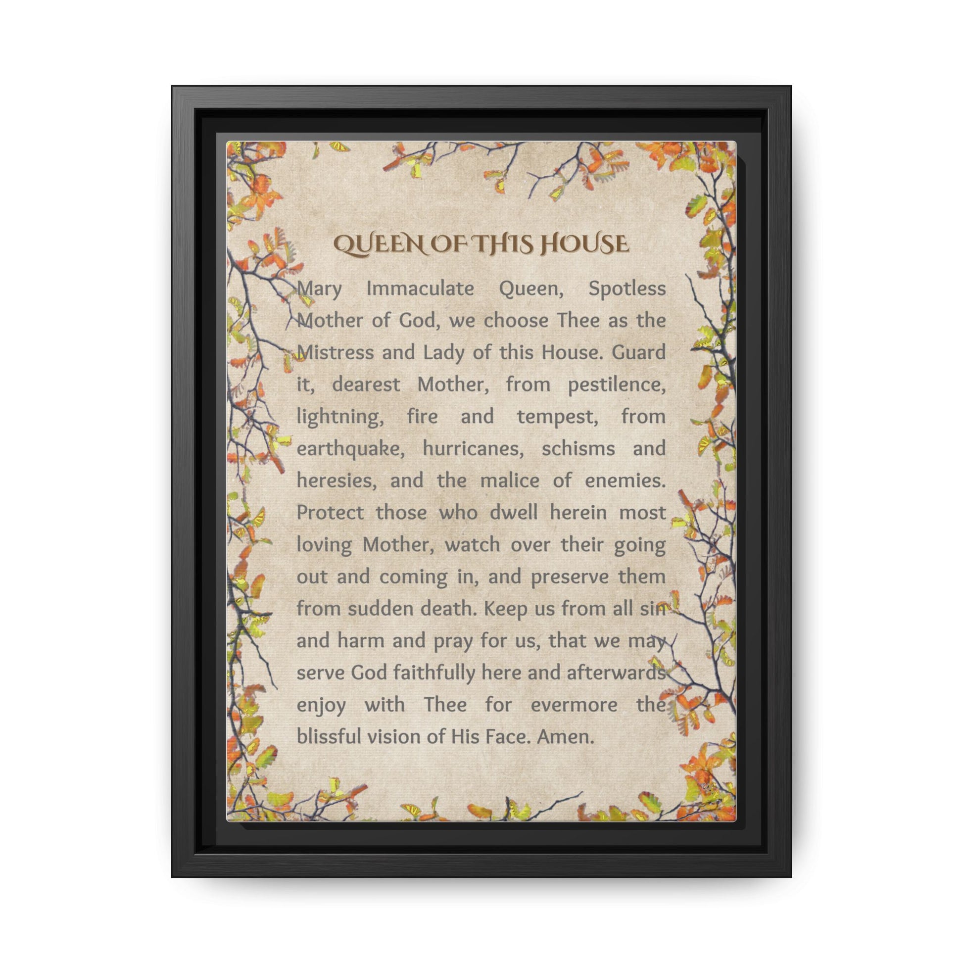 Daily Marian Prayer of Protection Framed- Queen of This House