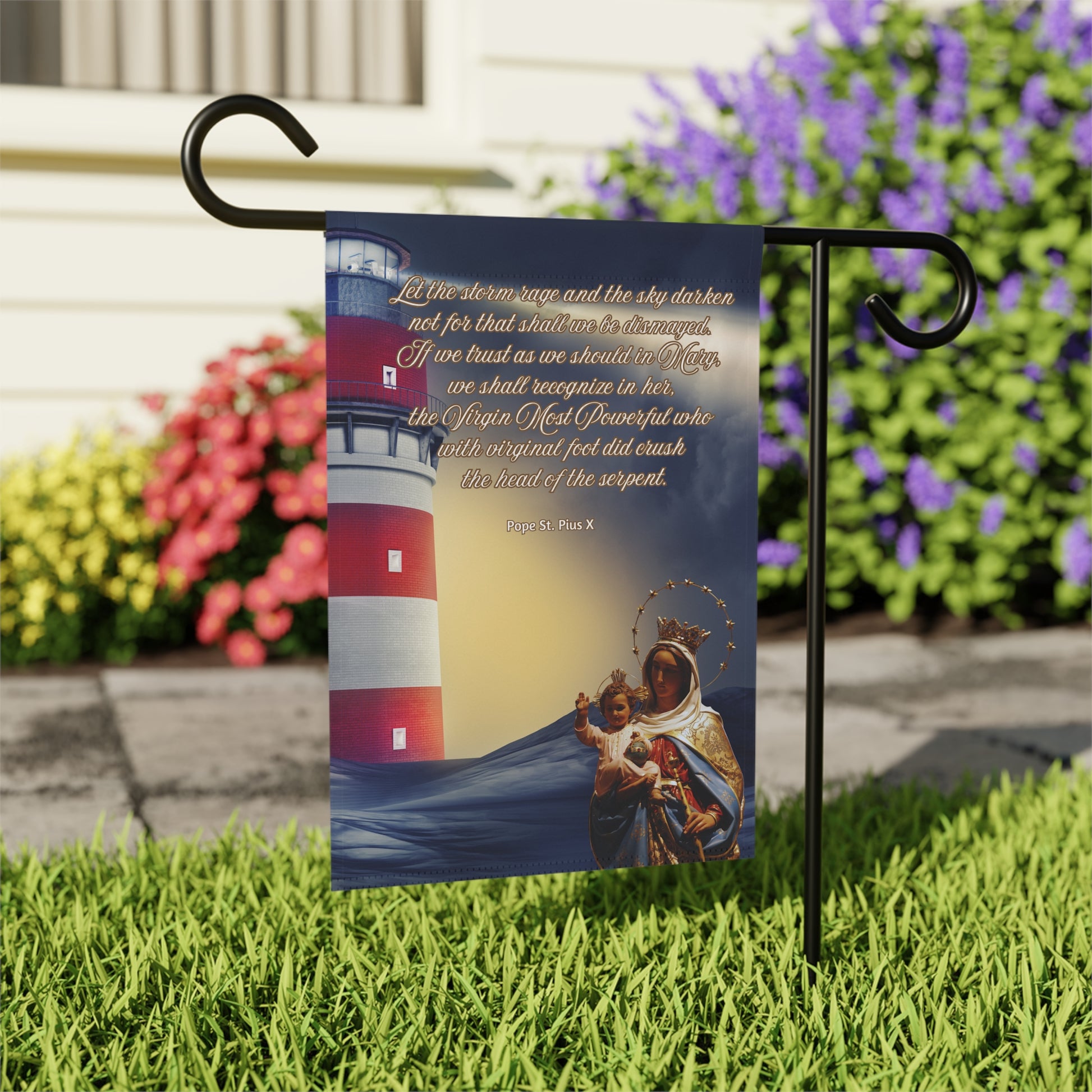 Pope St. Pius X Let The Storm Rage Garden Flag