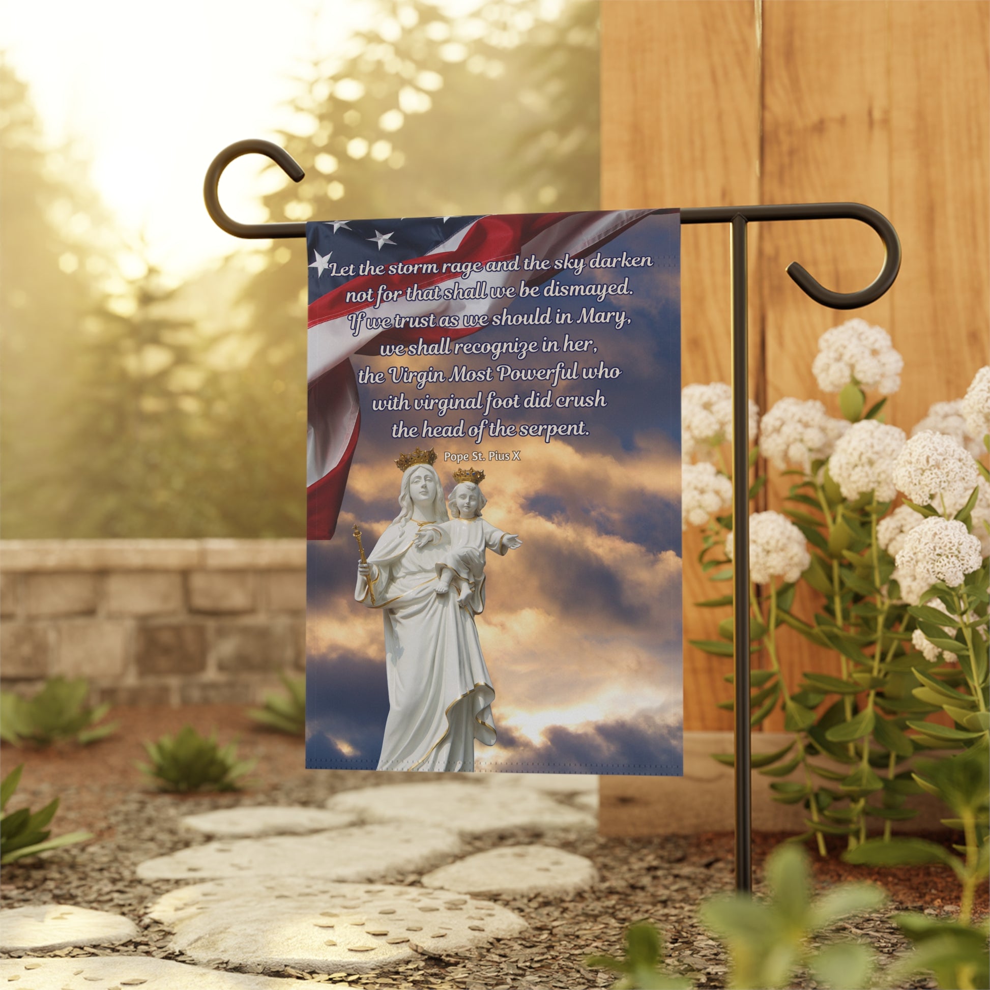 Pope St. Pius X Let The Storm Rage Design 2 Garden Flag