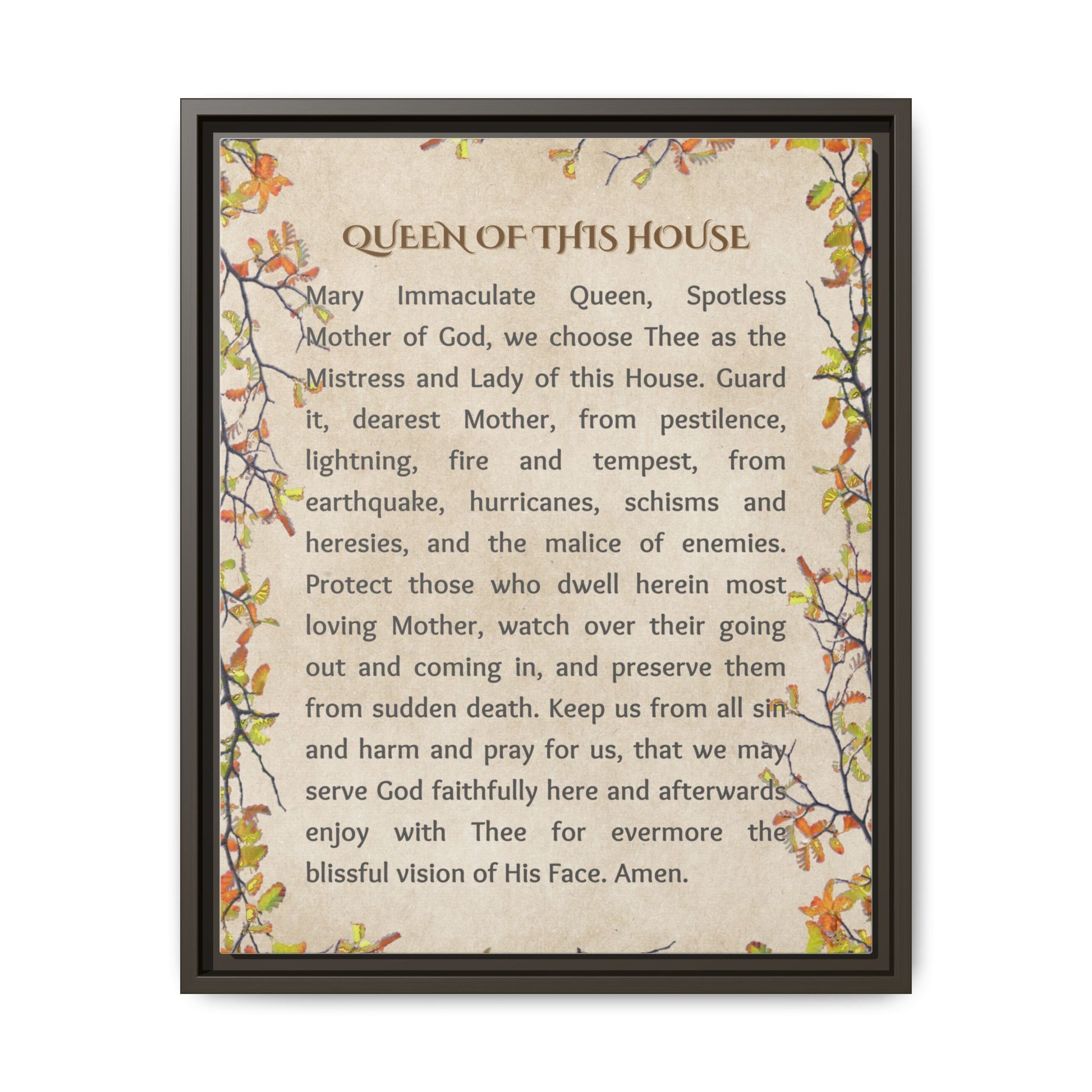 Daily Marian Prayer of Protection Framed- Queen of This House