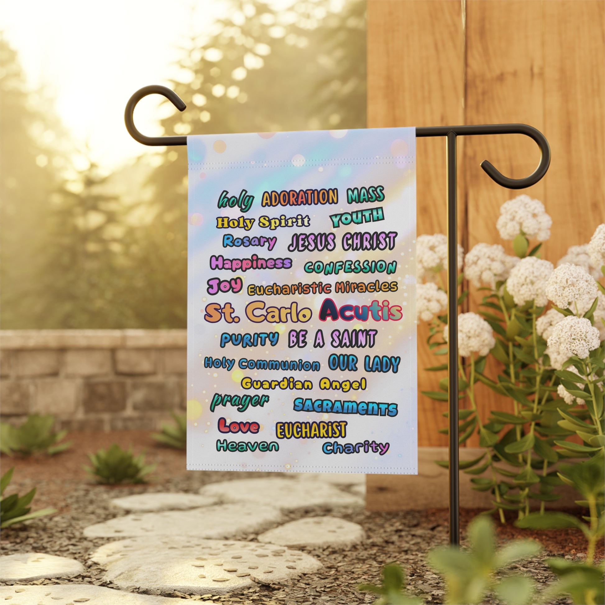 St. Carlo Acutis Inspirational Word Garden Flag — for Kids & Teens