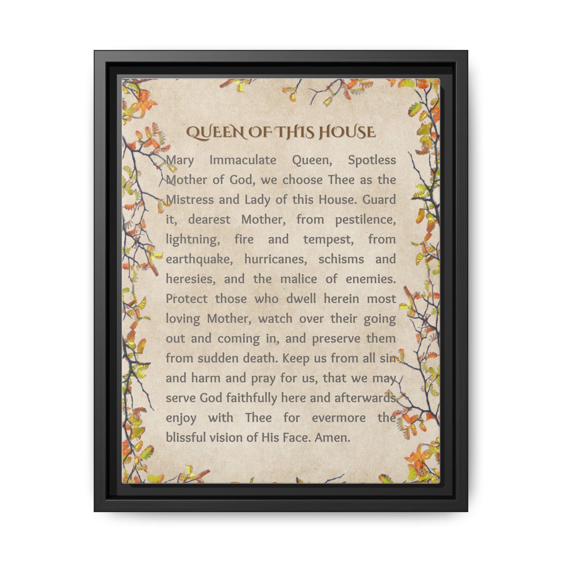 Daily Marian Prayer of Protection Framed- Queen of This House