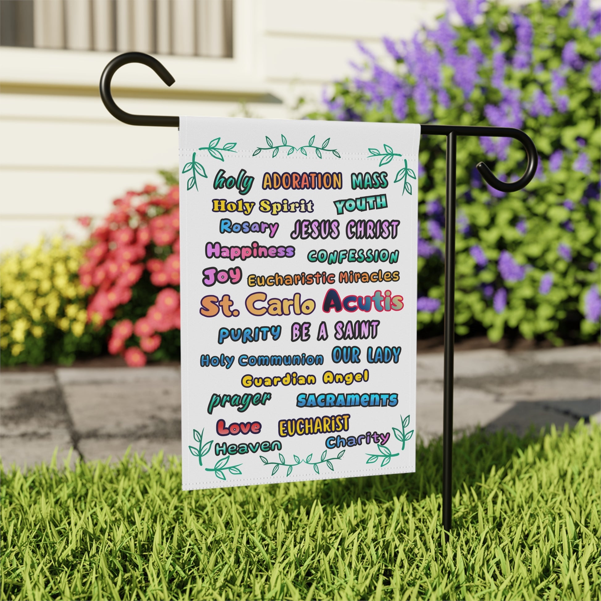 St. Carlo Acutis Inspirational Word Garden Flag — for Kids & Teens