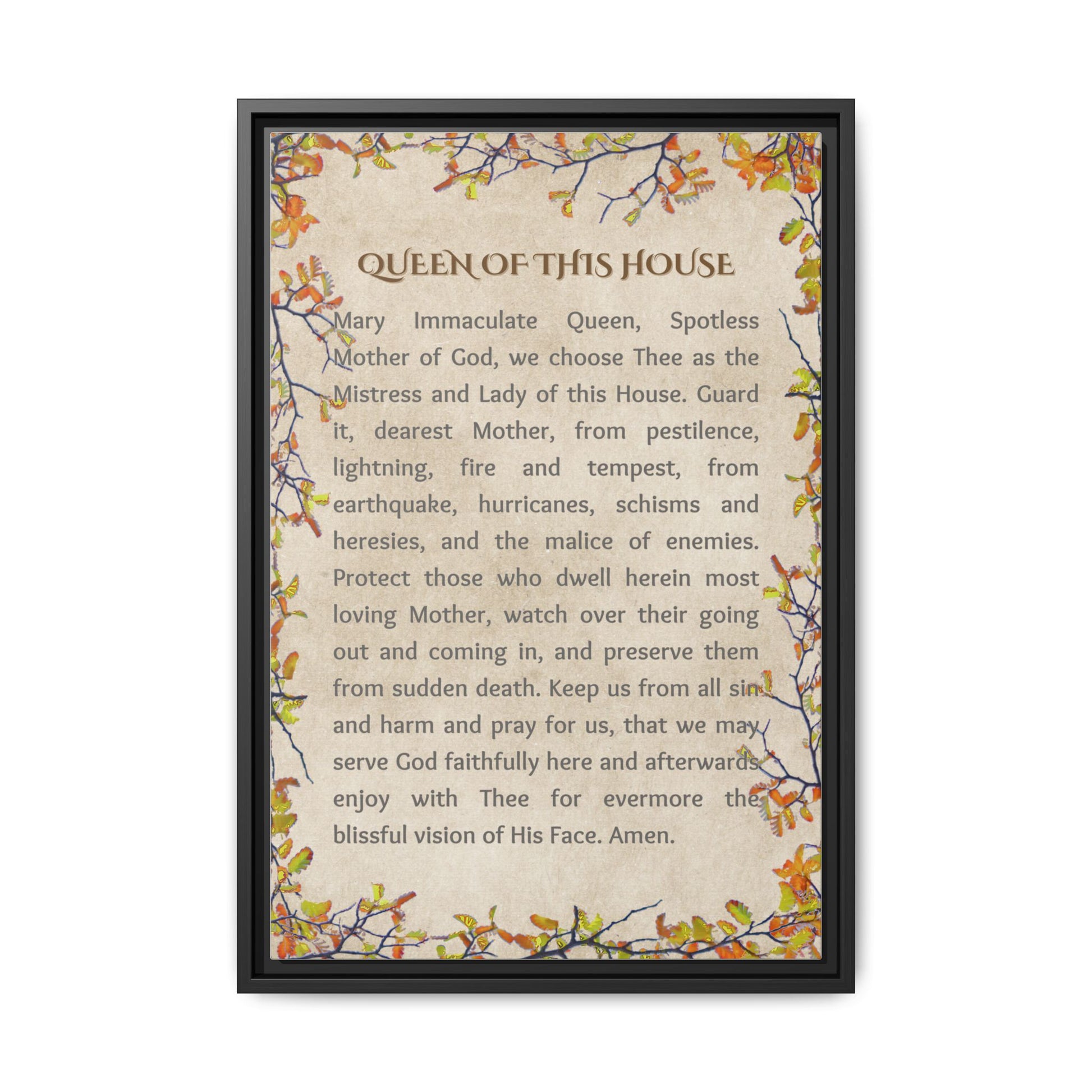 Daily Marian Prayer of Protection Framed- Queen of This House