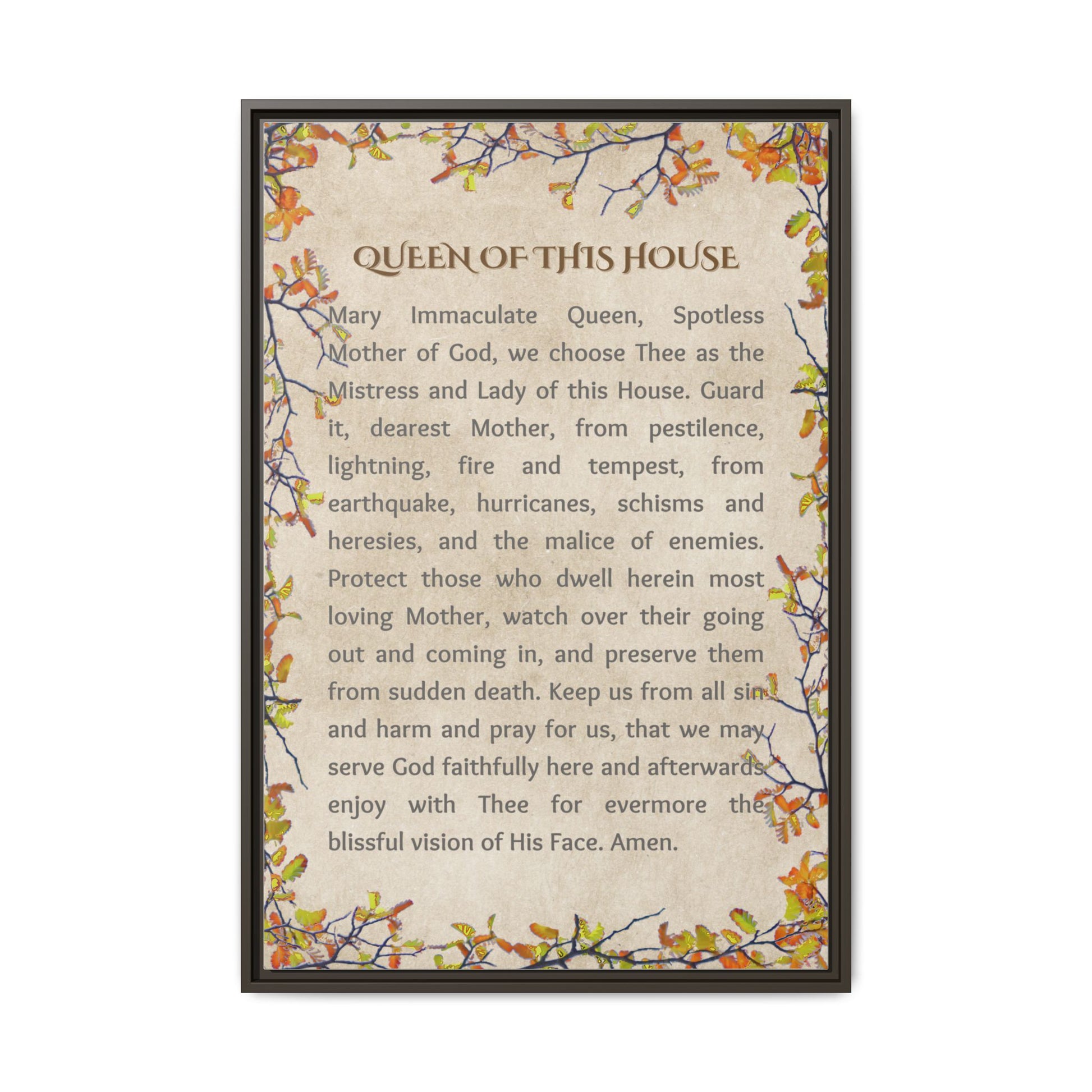 Daily Marian Prayer of Protection Framed- Queen of This House