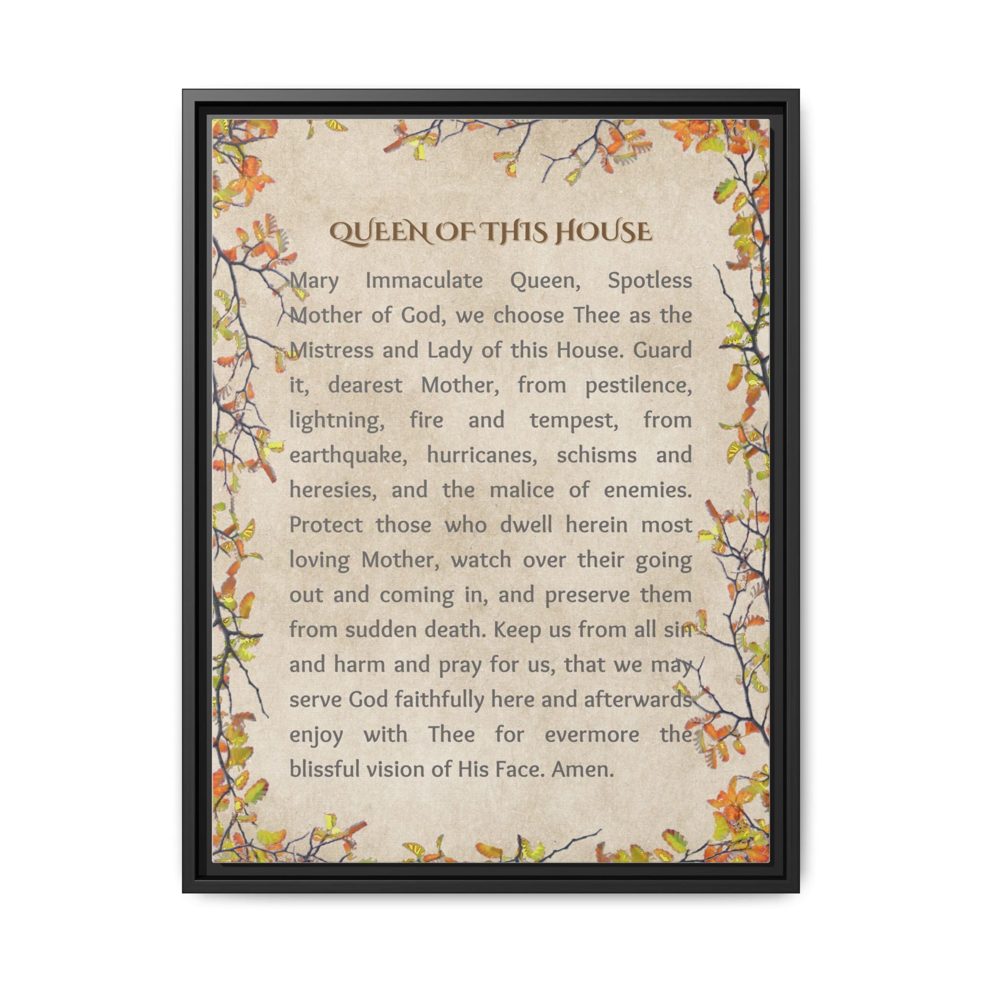 Daily Marian Prayer of Protection Framed- Queen of This House
