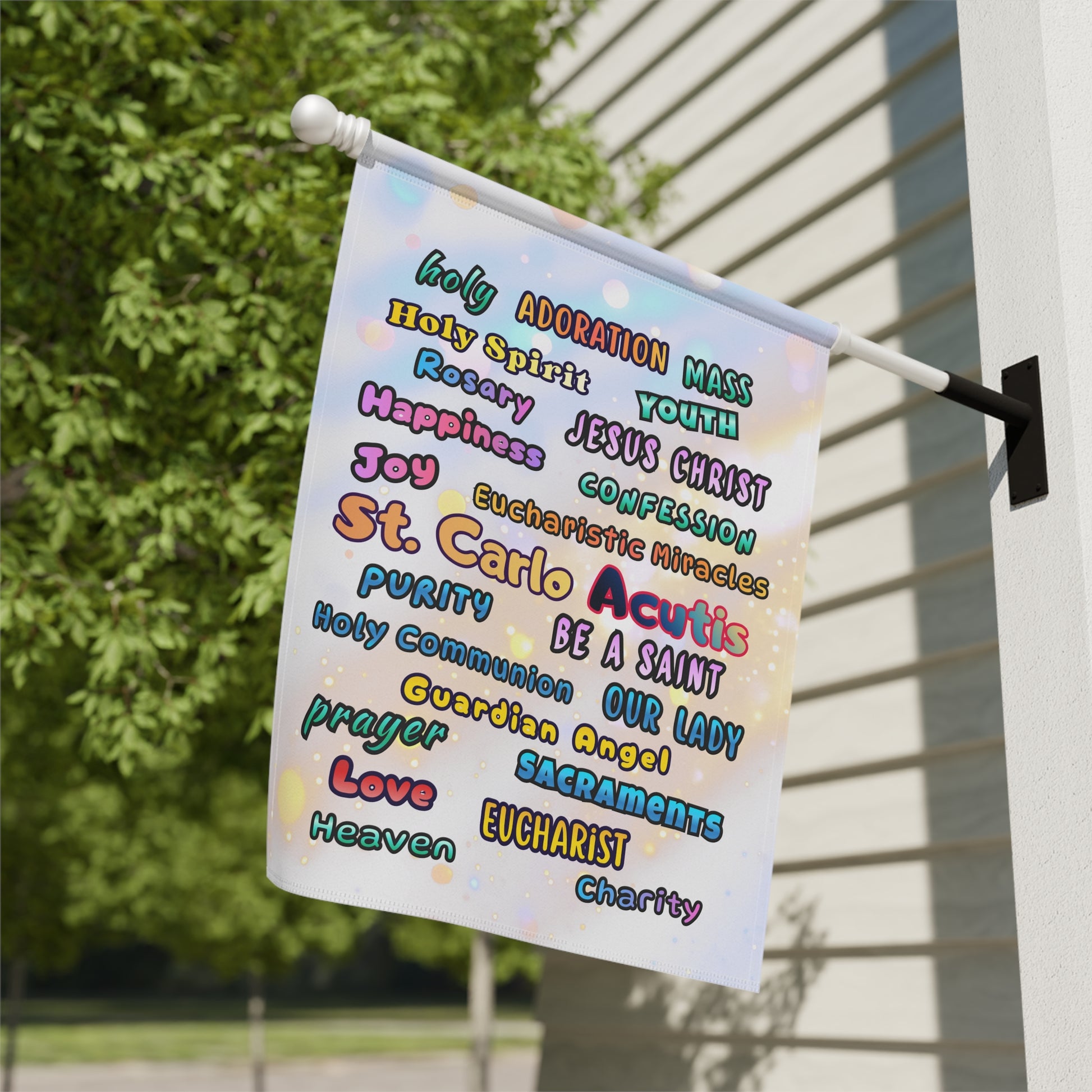 St. Carlo Acutis Inspirational Word Garden Flag — for Kids & Teens