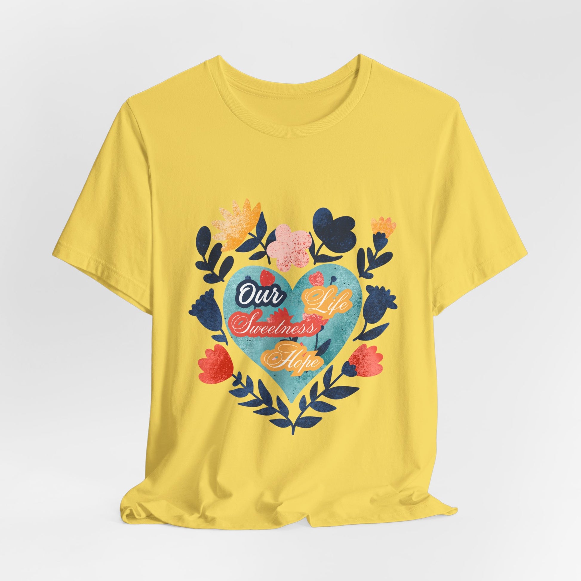 Our Life Sweetness Hope Floral Virgin Mary Tee