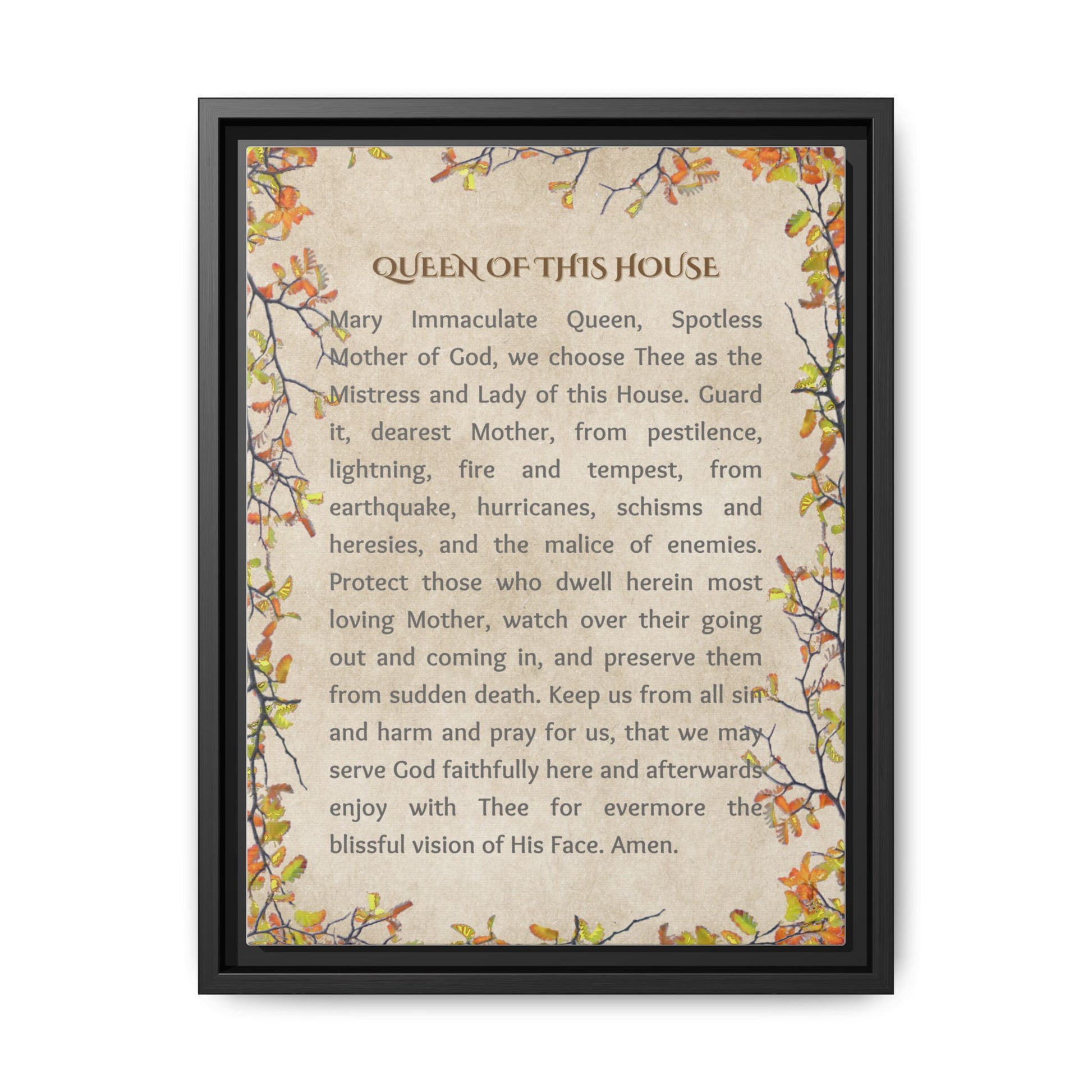Daily Marian Prayer of Protection Framed- Queen of This House