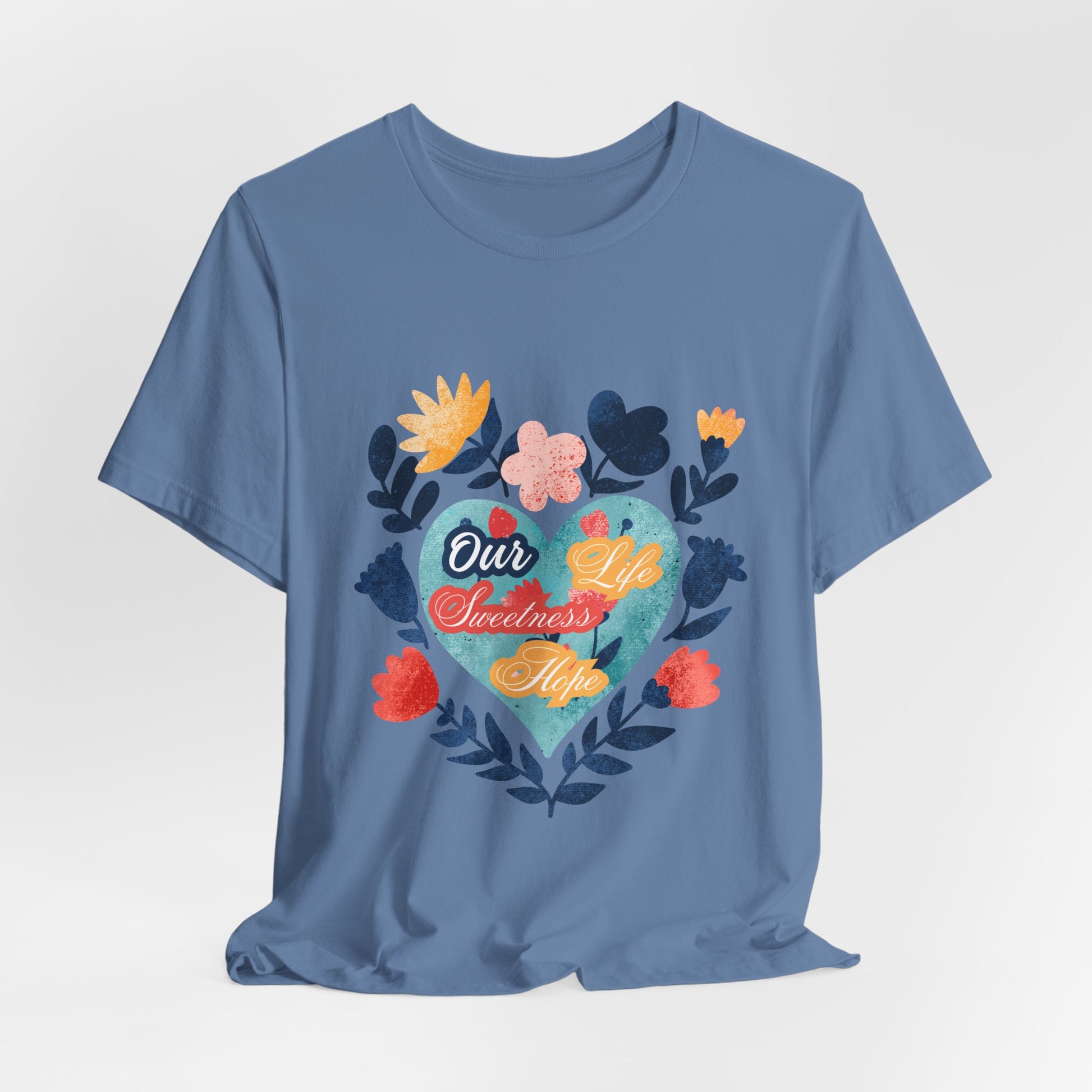 Our Life Sweetness Hope Floral Virgin Mary Tee