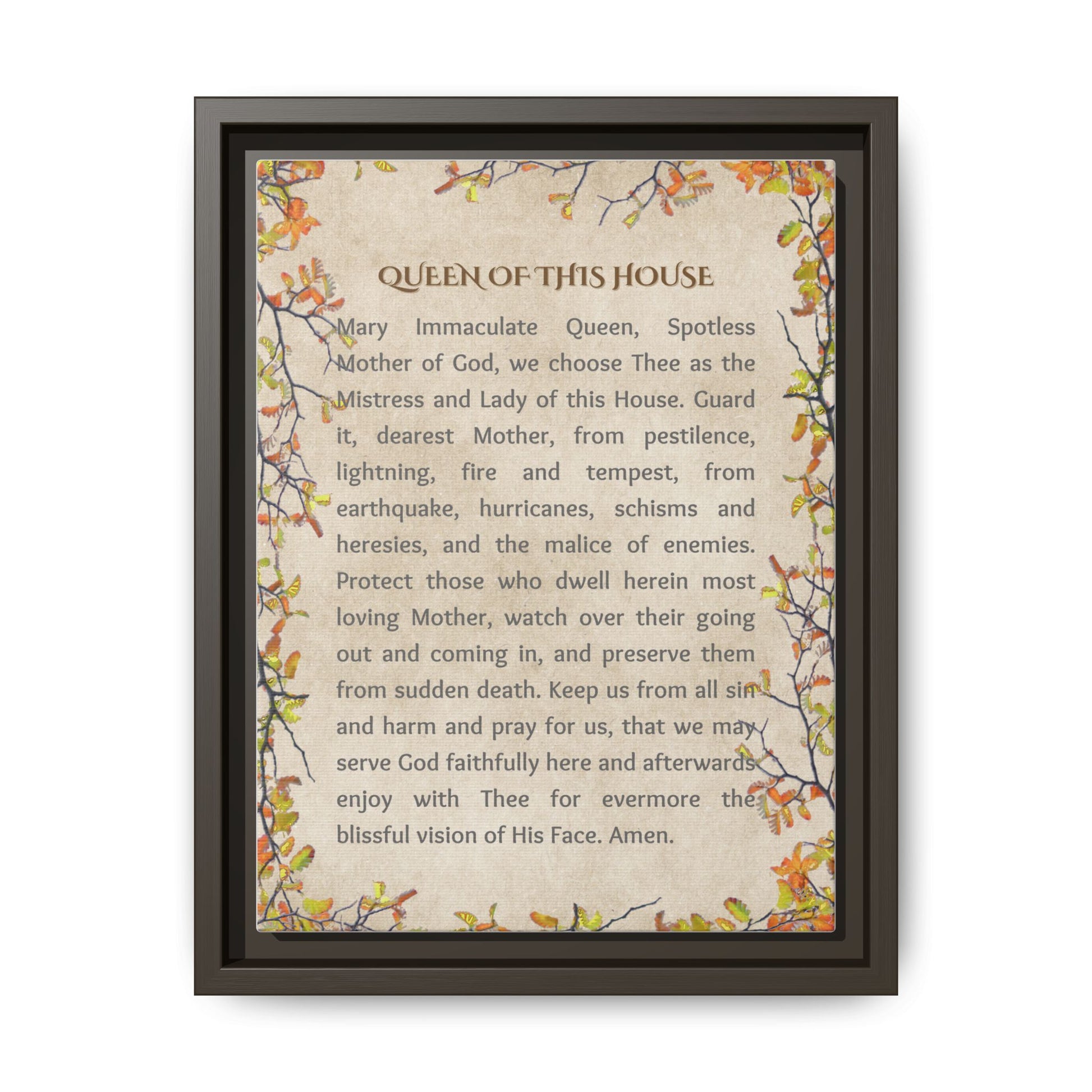 Daily Marian Prayer of Protection Framed- Queen of This House