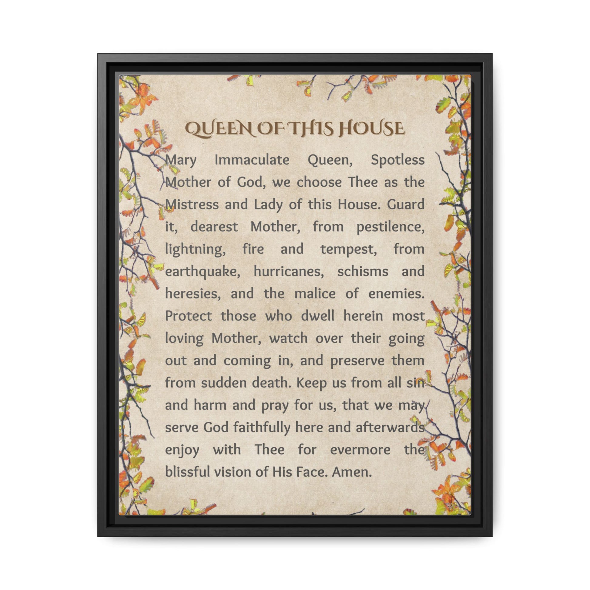 Daily Marian Prayer of Protection Framed- Queen of This House