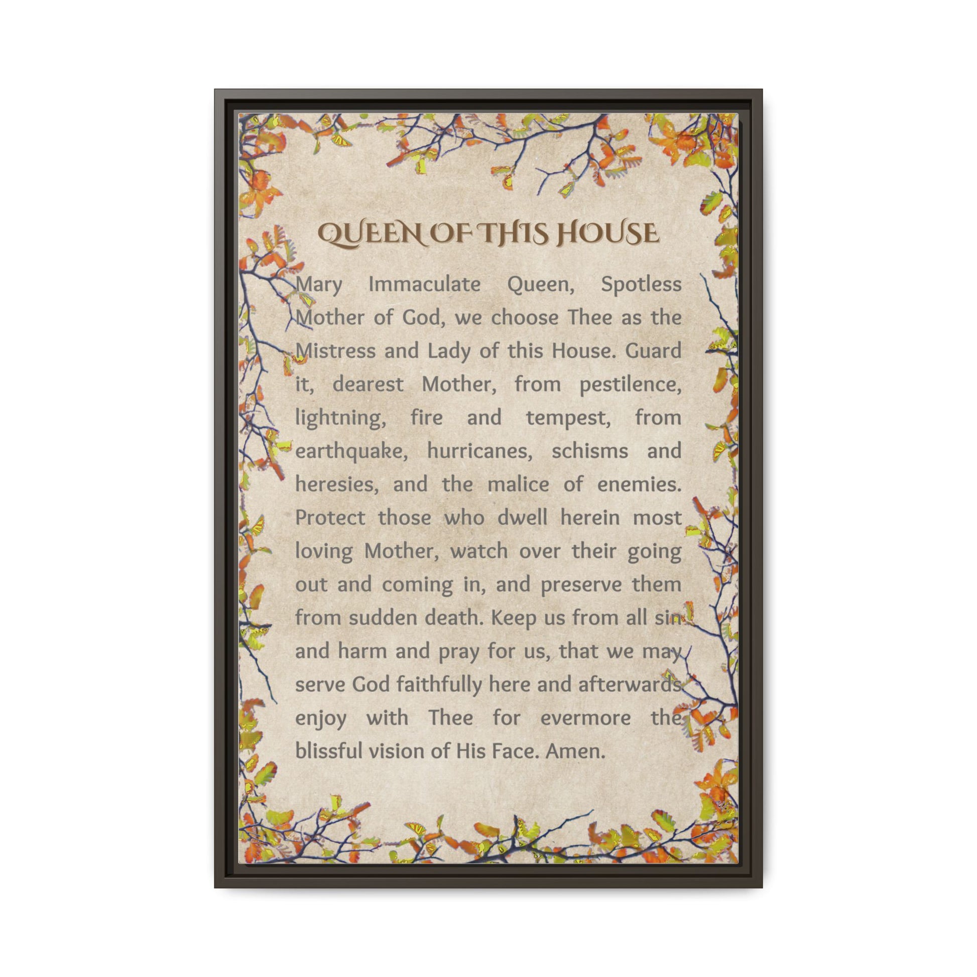 Daily Marian Prayer of Protection Framed- Queen of This House