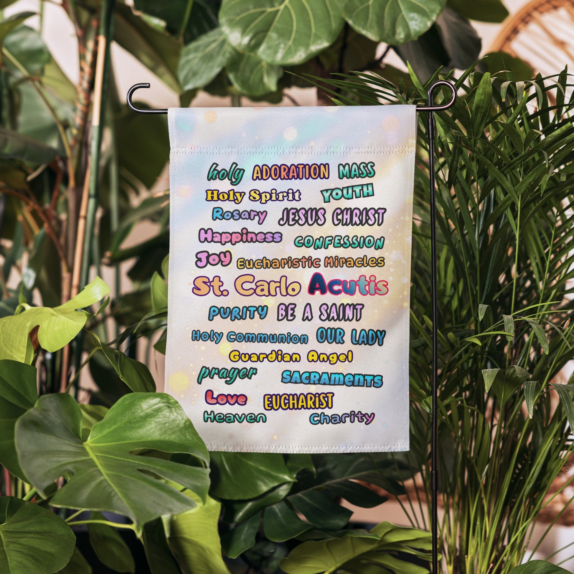 St. Carlo Acutis Inspirational Word Garden Flag — for Kids & Teens