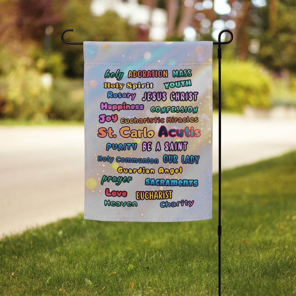 St. Carlo Acutis Inspirational Word Garden Flag — for Kids & Teens