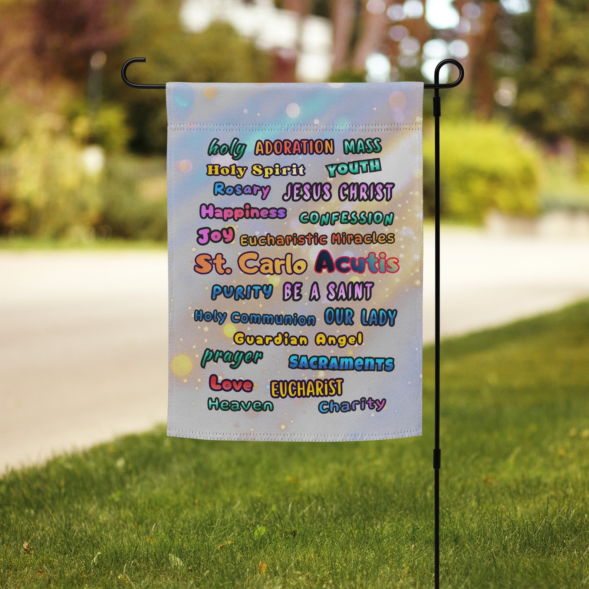 St. Carlo Acutis Inspirational Word Garden Flag — for Kids & Teens