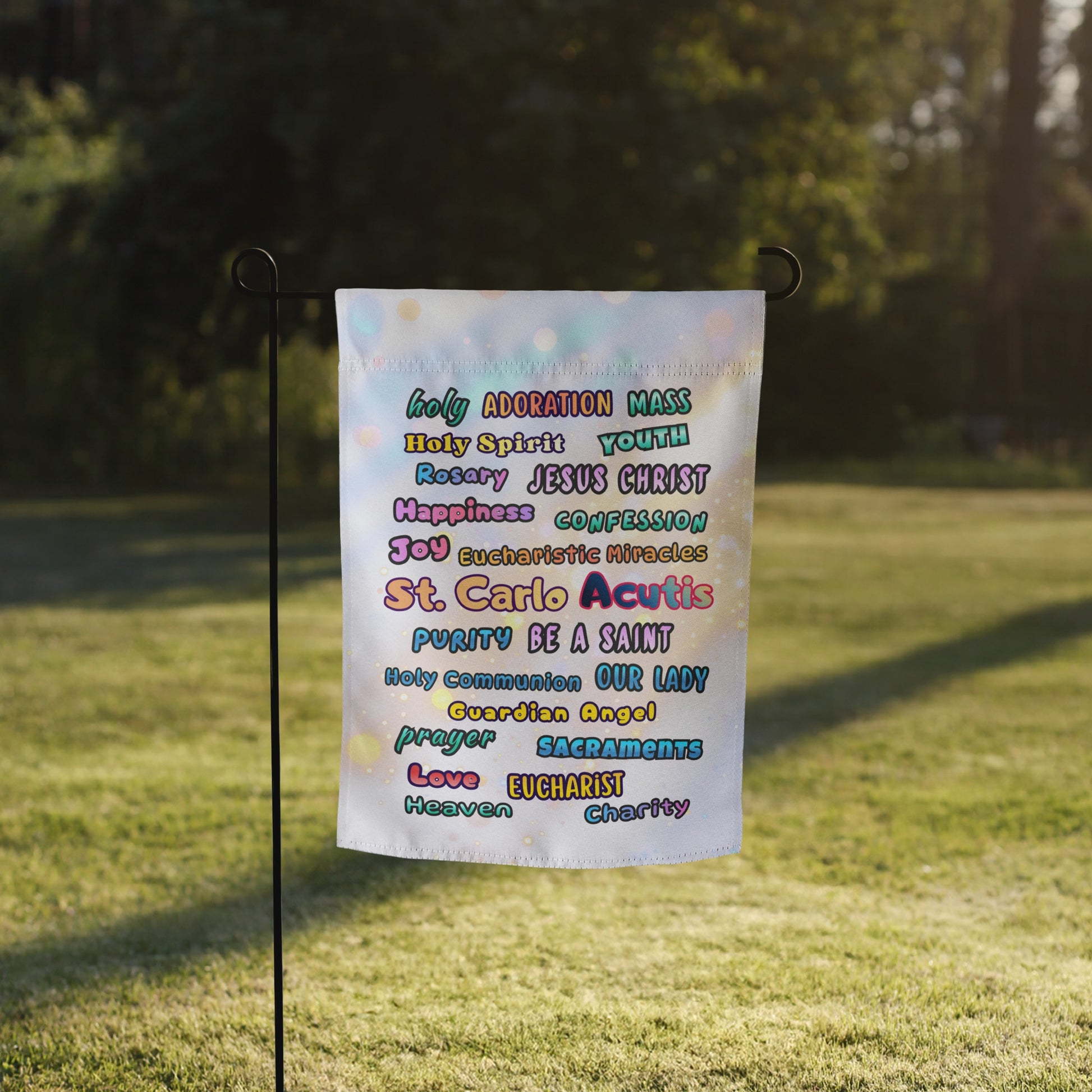 St. Carlo Acutis Inspirational Word Garden Flag — for Kids & Teens