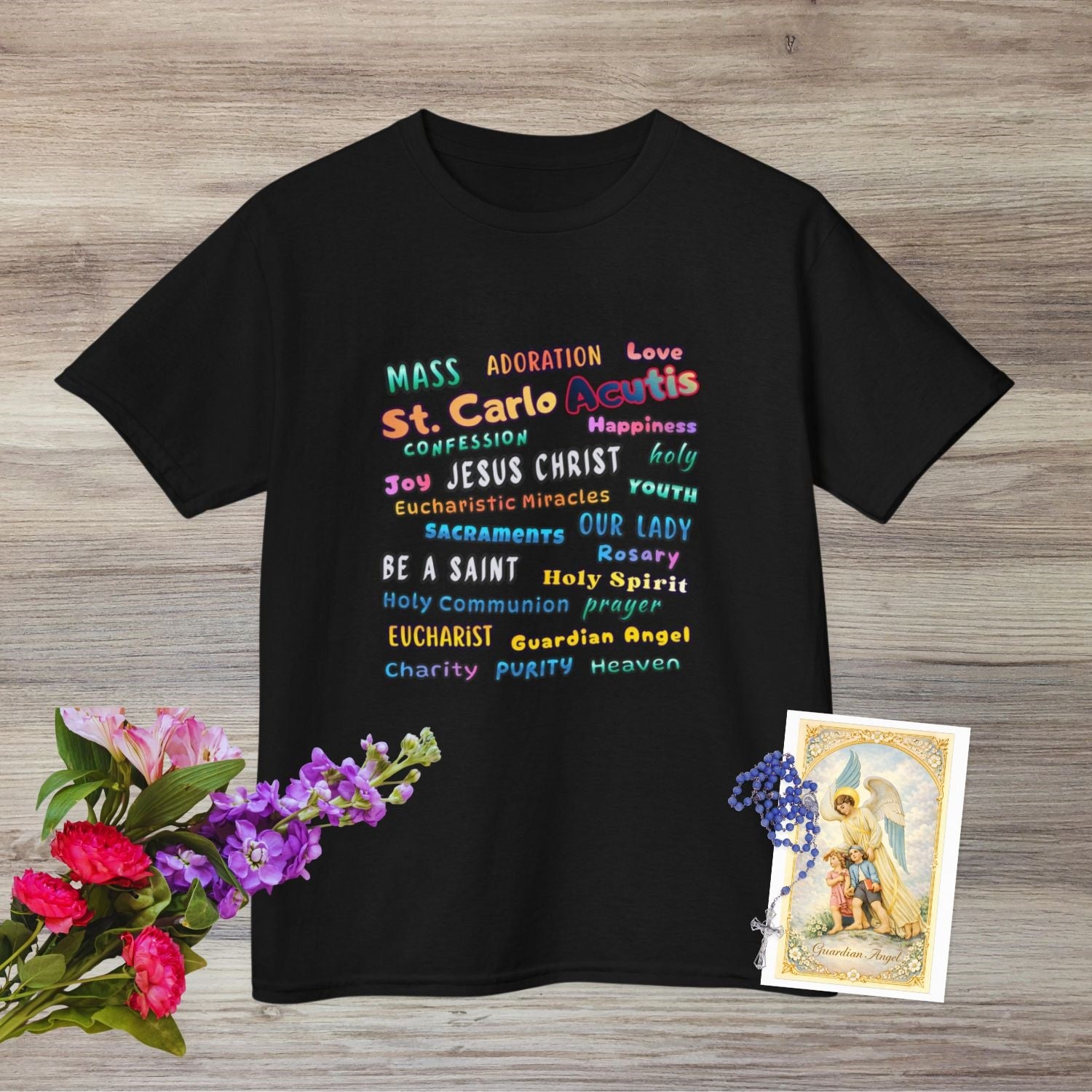 St. Carlo Acutis Inspirational Youth Word Cloud T-Shirt