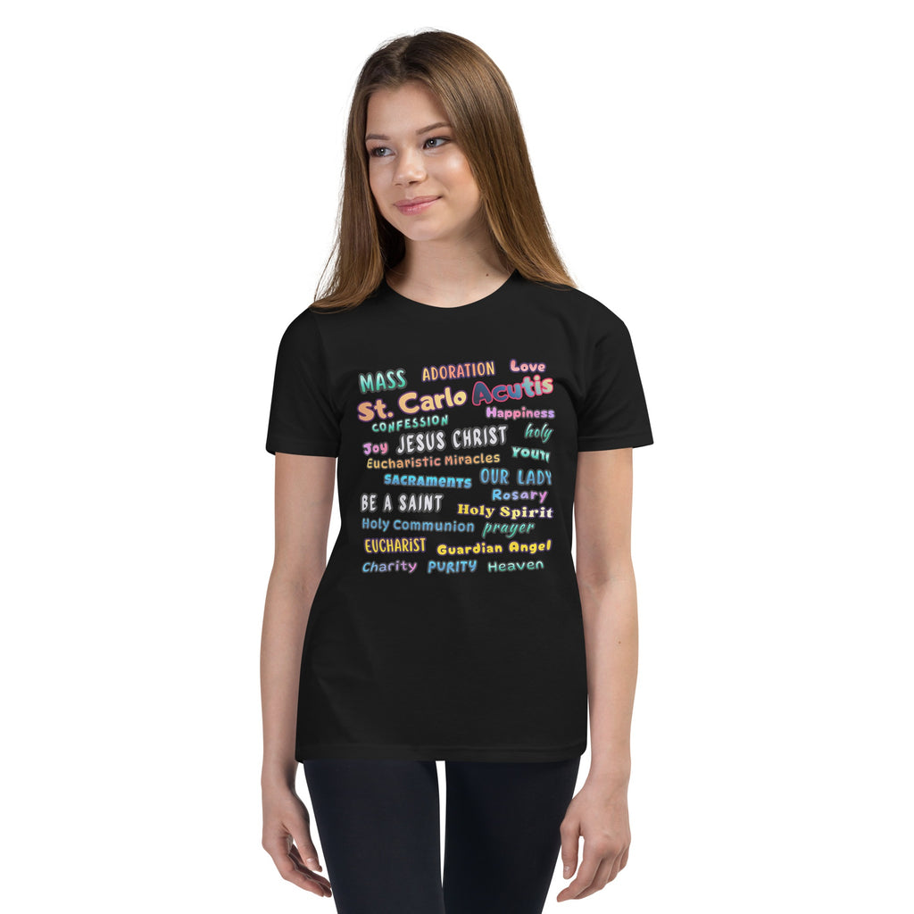 St. Carlo Acutis Inspirational Youth Word Cloud T-Shirt