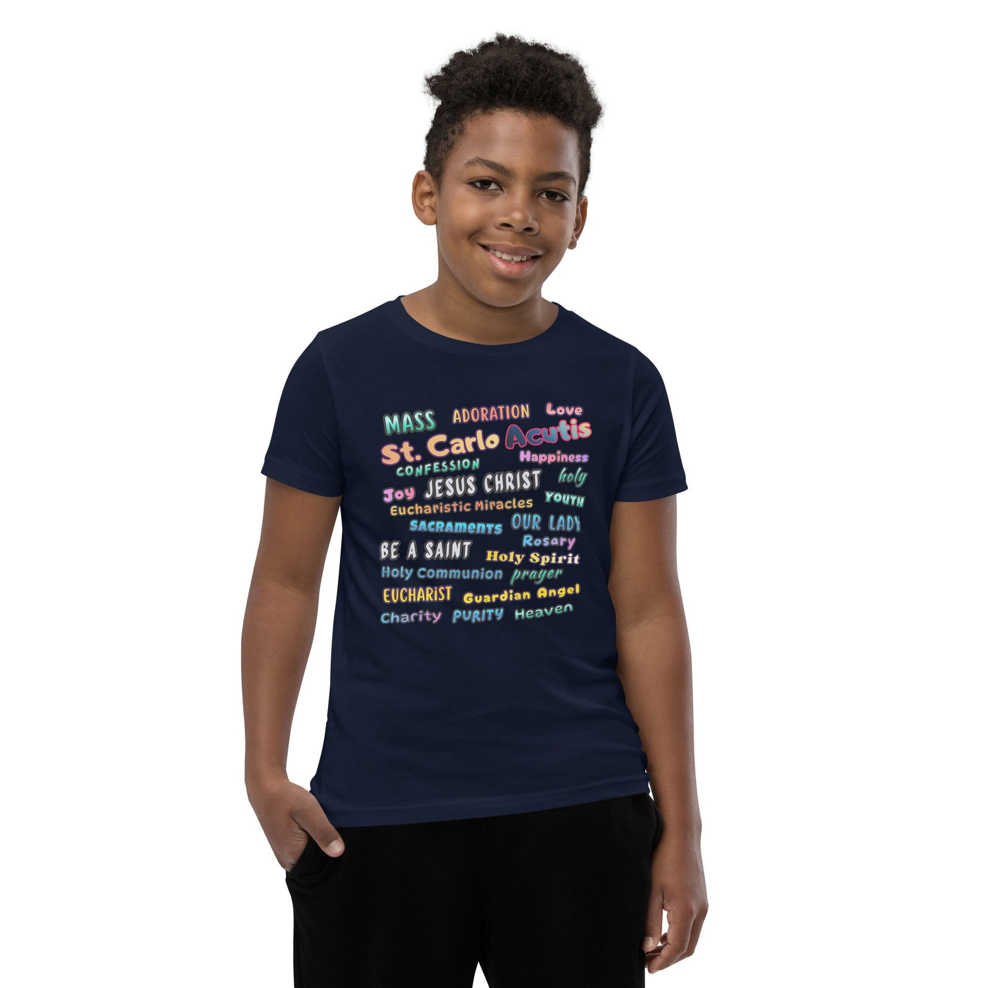 St. Carlo Acutis Inspirational Youth Word Cloud T-Shirt