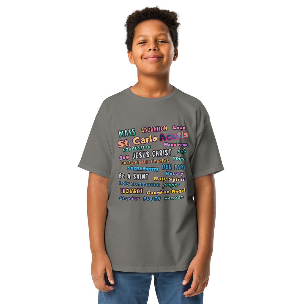 St. Carlo Acutis Inspirational Youth Word Cloud T-Shirt