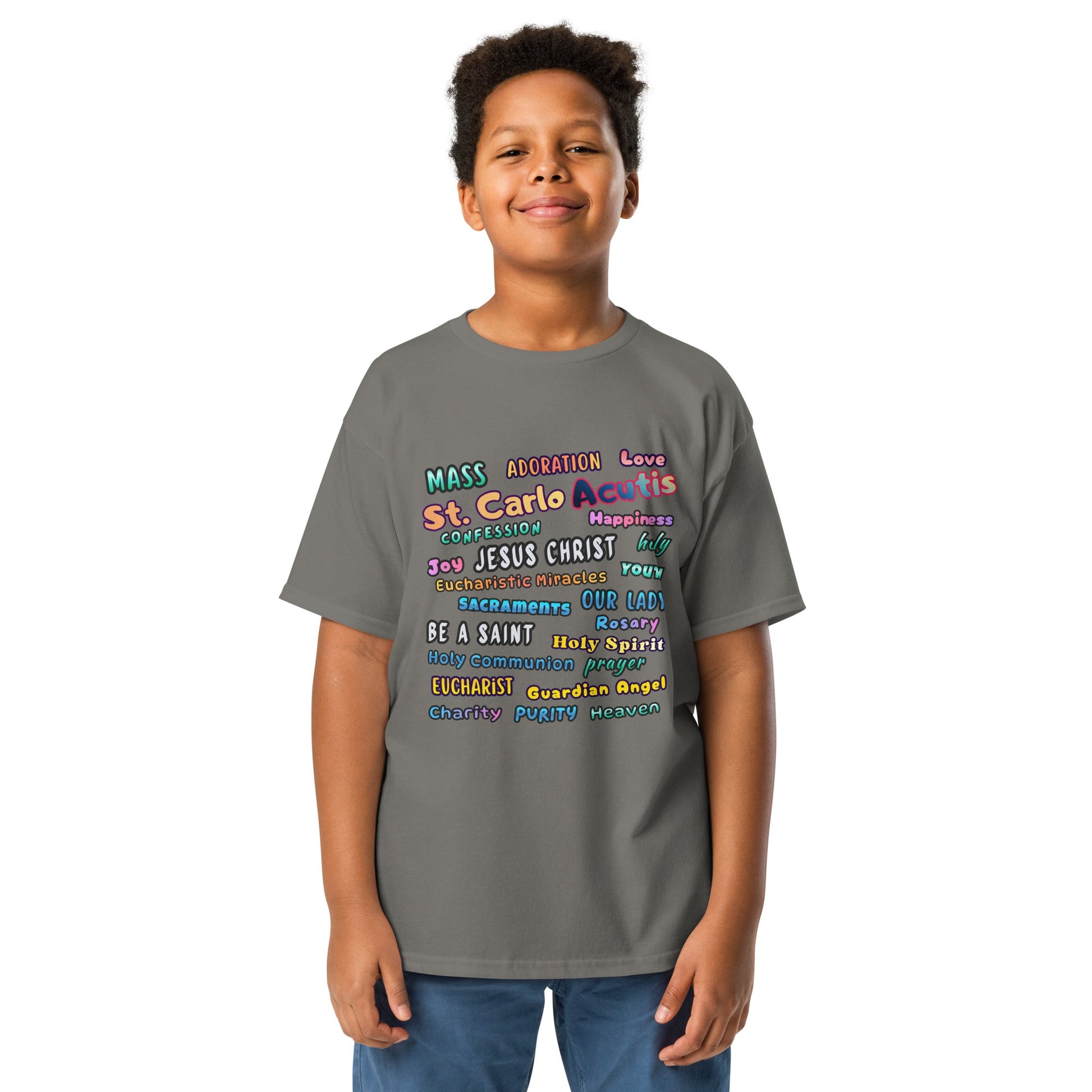 St. Carlo Acutis Inspirational Youth Word Cloud T-Shirt