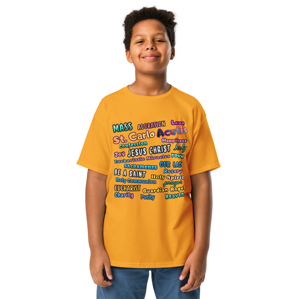 St. Carlo Acutis Inspirational Youth Word Cloud T-Shirt