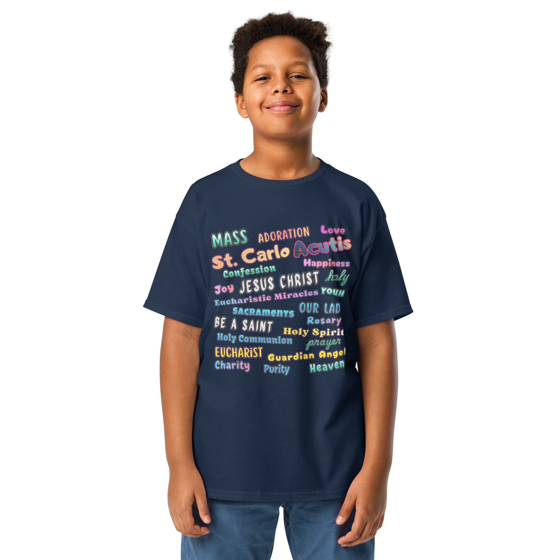 St. Carlo Acutis Inspirational Youth Word Cloud T-Shirt