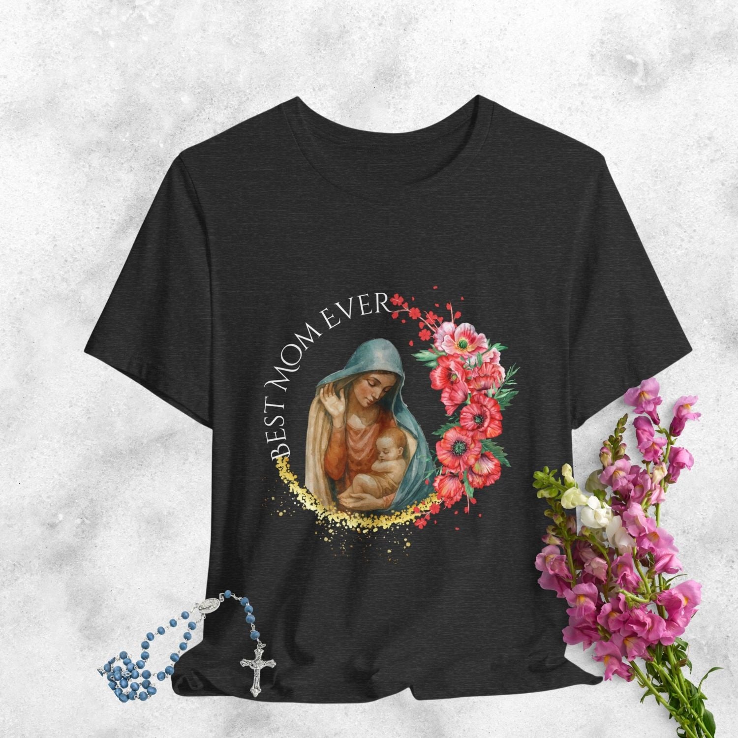 Blessed Virgin Mary 'Best Mom Ever' Floral Tee
