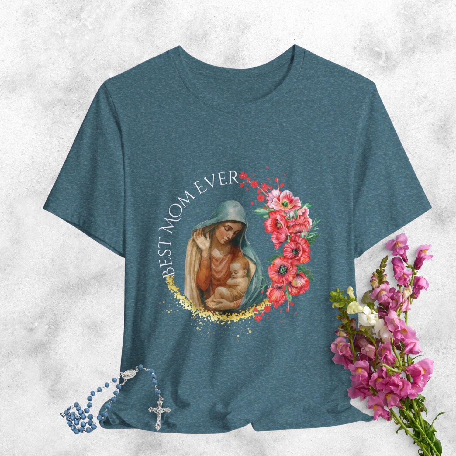Blessed Virgin Mary 'Best Mom Ever' Floral Tee