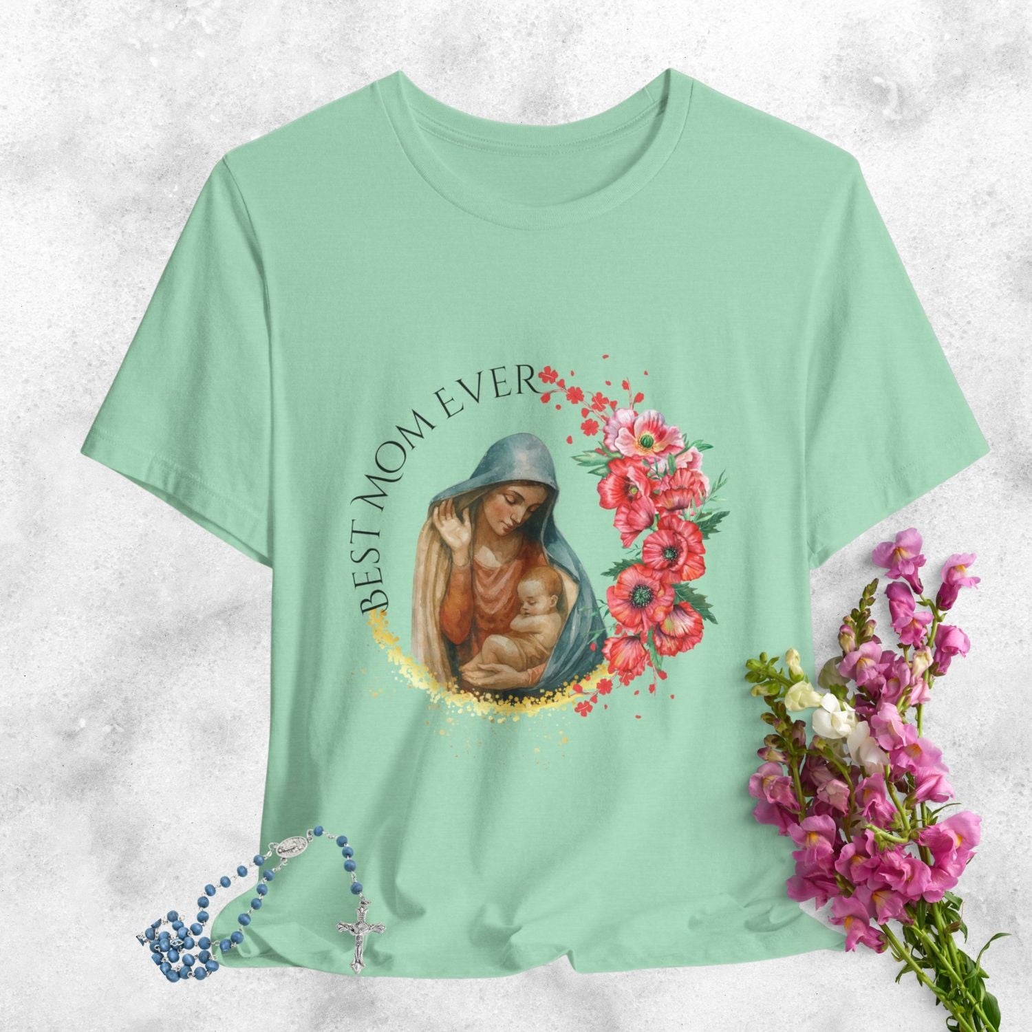 Blessed Virgin Mary 'Best Mom Ever' Floral Tee