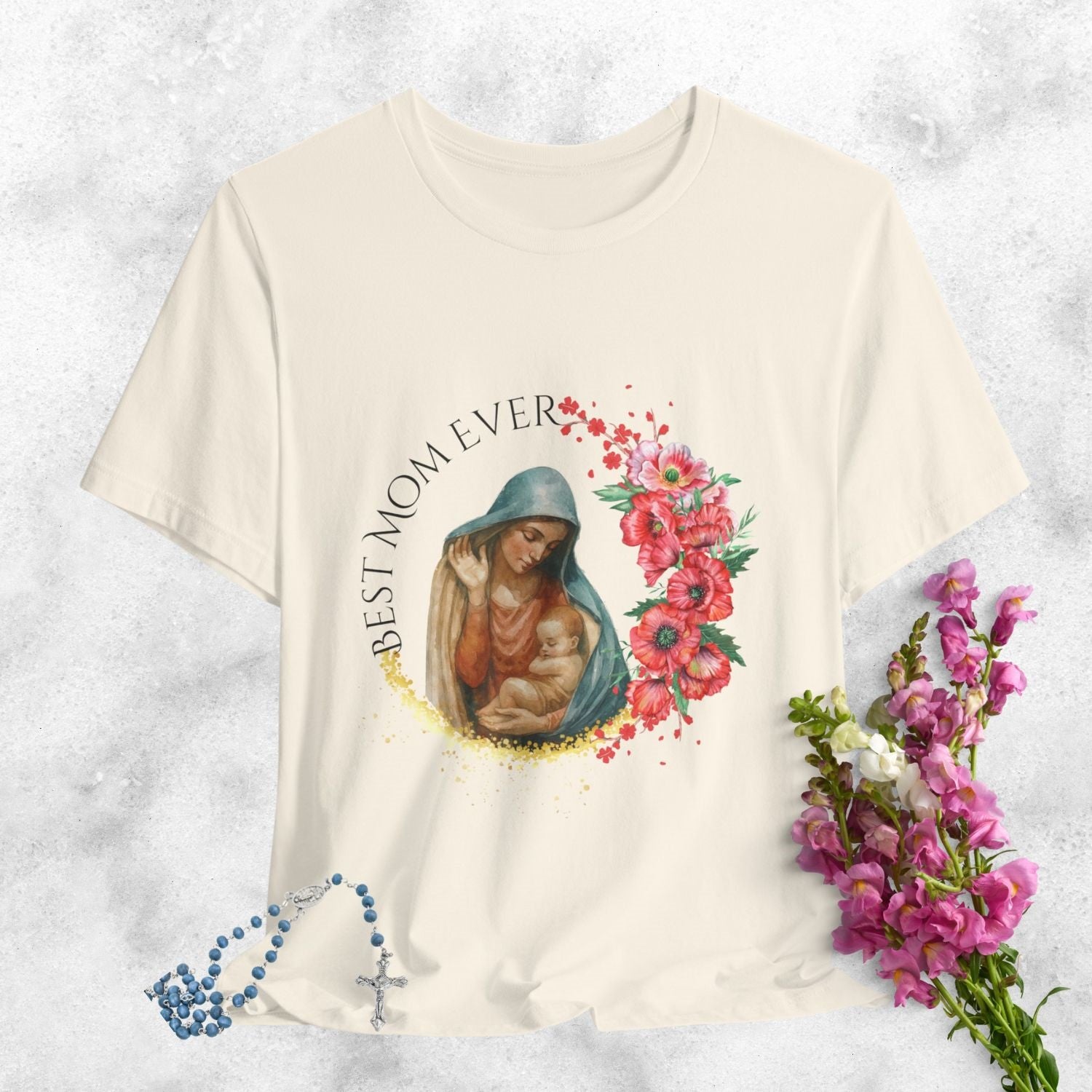 Blessed Virgin Mary 'Best Mom Ever' Floral Tee